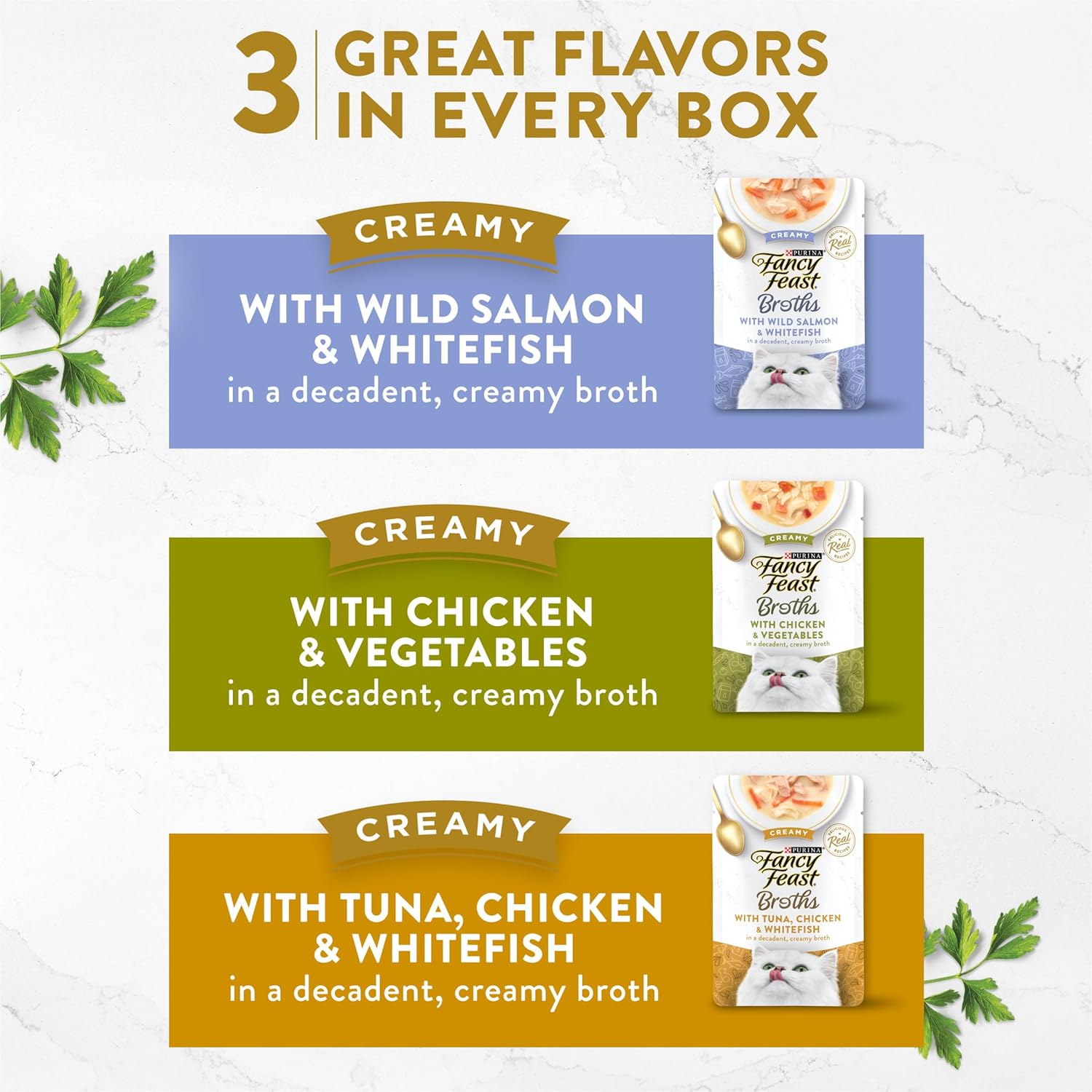 Purina Fancy Feast Lickable Broth Topper Complement Creamy Wet Cat Food Variety Pack – (Pack of 12) 1.4 oz. Pouches
