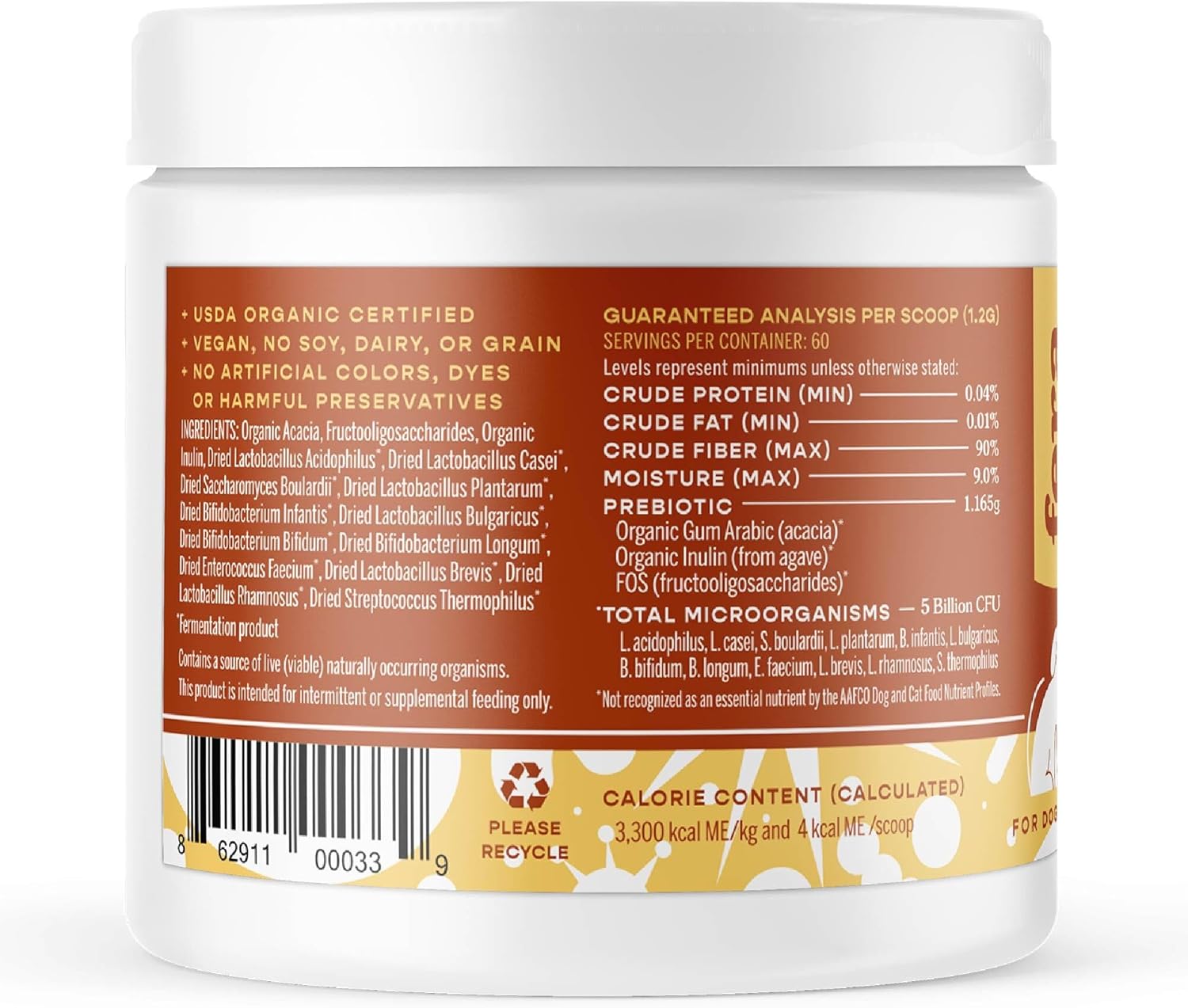 Fera Pet Organics Probiotics for Dogs & Cats – Vet Created – Cat & Dog Probiotic Supplement – 12 Strains & Prebiotics for Pet’s Digestion – 60 Scoops​