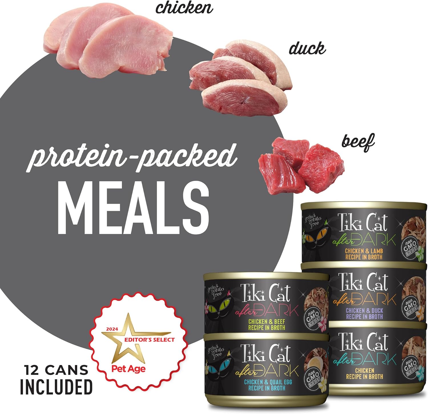 After Dark, Variety Pack, High-Protein and 100% Non-GMO Ingredients, Wet Cat Food for Adult Cats, 2.8 oz. Cans (Pack of 12)