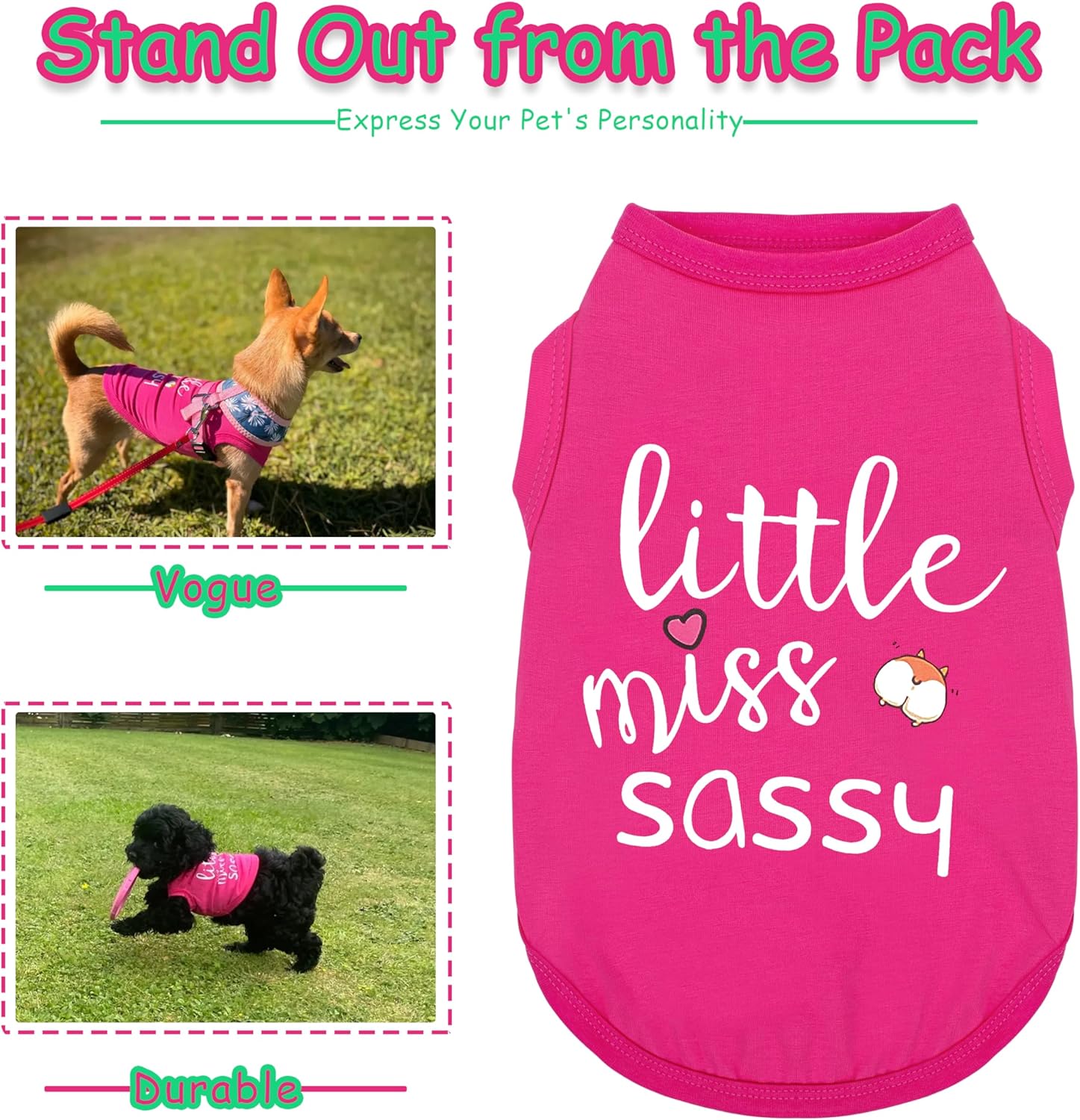 Paiaite Dog Clothes Fashionable Sleeveless Pet Vest: ‘Little Miss Sassy’ Printed Cotton Dog Shirt, Ideal for Small, Medium, and Large Breeds, Ensuring Comfort and Breathability Rose Red S