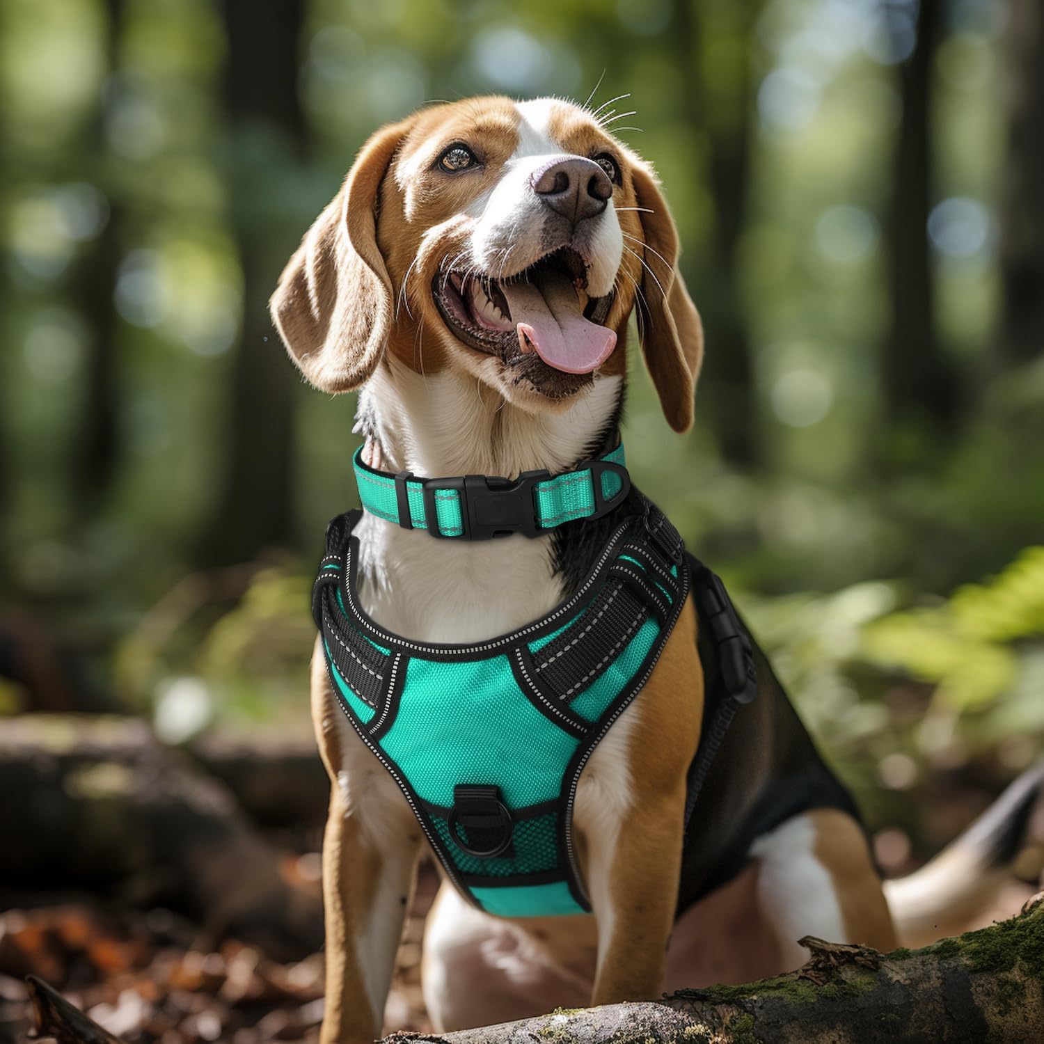 Joytale Reflective Dog Collar,Soft Neoprene Padded Breathable Nylon Pet Collar Adjustable for Large Dogs,Teal,L