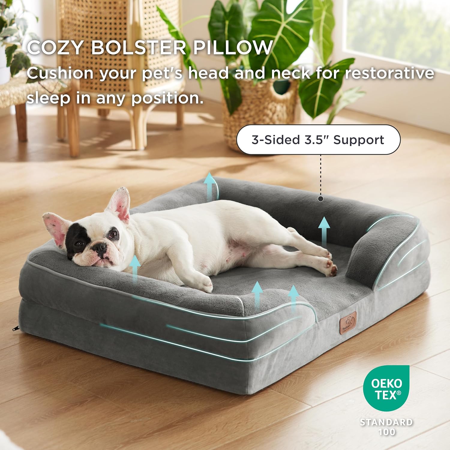 Bedsure Orthopedic Dog Bed for Medium Dogs – Waterproof Dog Sofa Beds Medium, Supportive Foam Pet Couch Bed with Removable Washable Cover, Waterproof Lining and Nonskid Bottom, Grey, 28″x23″x6.5″