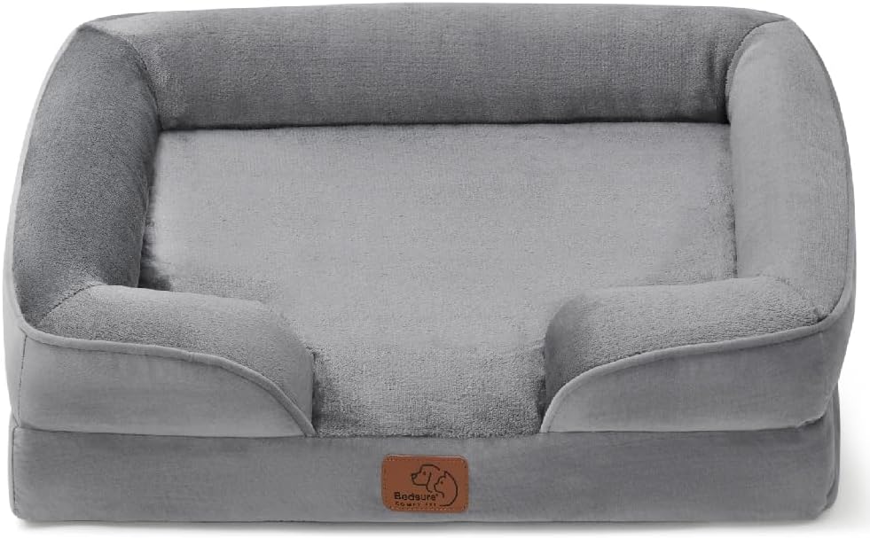 Bedsure Orthopedic Dog Bed for Medium Dogs – Waterproof Dog Sofa Beds Medium, Supportive Foam Pet Couch Bed with Removable Washable Cover, Waterproof Lining and Nonskid Bottom, Grey, 28″x23″x6.5″