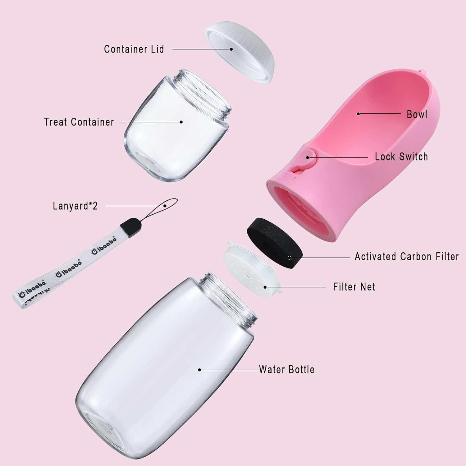 Dog Water Bottle with Food Container, Travel Puppy Water Bowl, Portable Pet Dispenser, Dog Stuff Accessories Items, Puppy Essentials Necessities for Walking and Hiking Girl Dog Gift