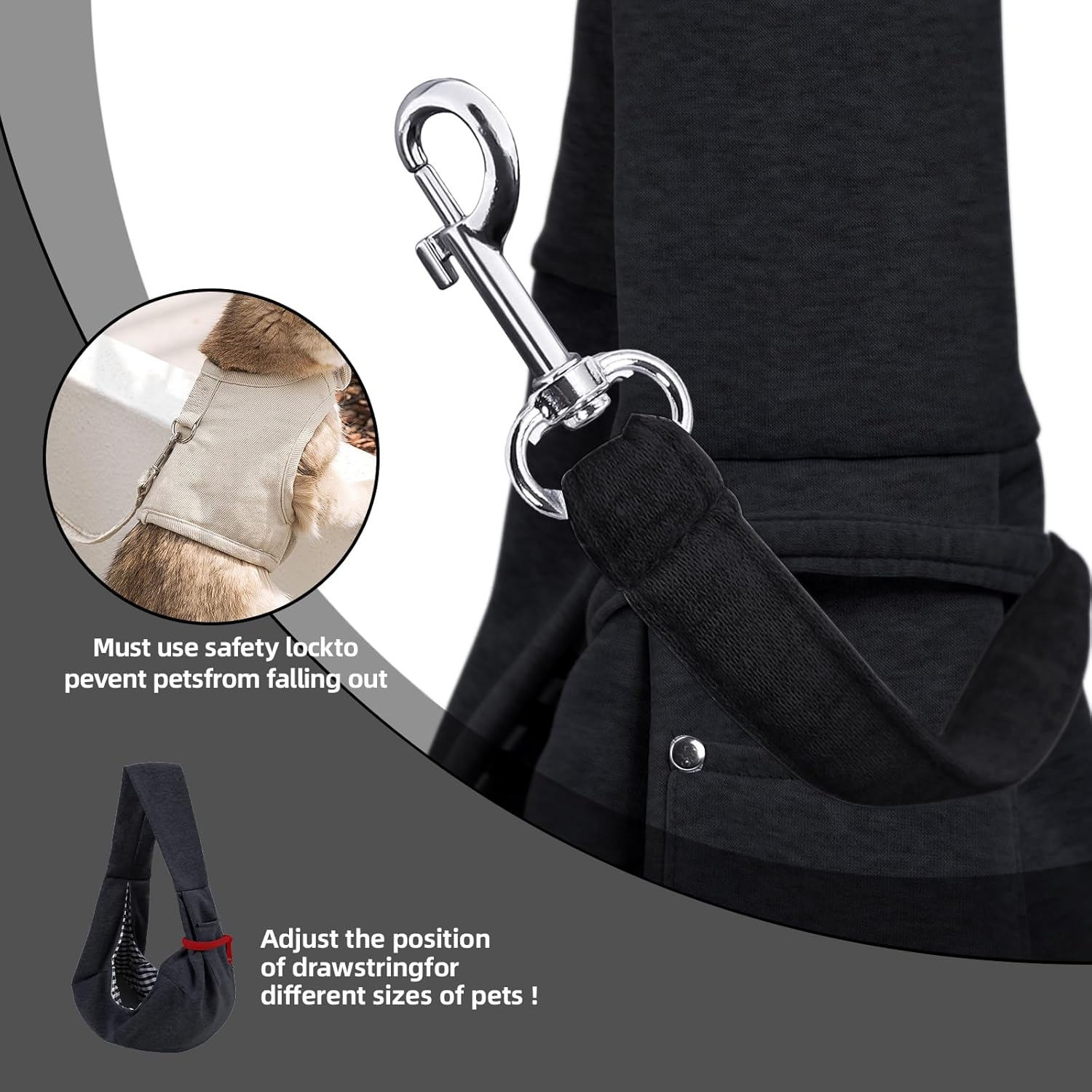 Dog Carrier Sling – Reversible Puppy Carrier Purse with Storage Pocket, Hand-Free Dog Sling Carrier for Carry Small Dogs and Cats, Travel Safety Harness, Dog and Cat Harness(Black)