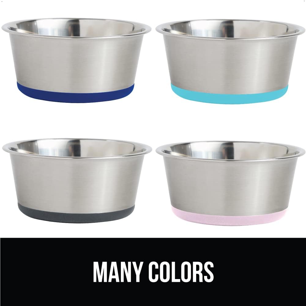 GORILLA GRIP Set of 2 Dog Bowls, Heavy Duty Metal Food and Water Bowl for Feeding Dogs and Cats, Dishwasher Safe, Rust Resistant Stainless Steel, BPA Free Rubber Base, Holds 2 Cups (16 fl oz), Gray