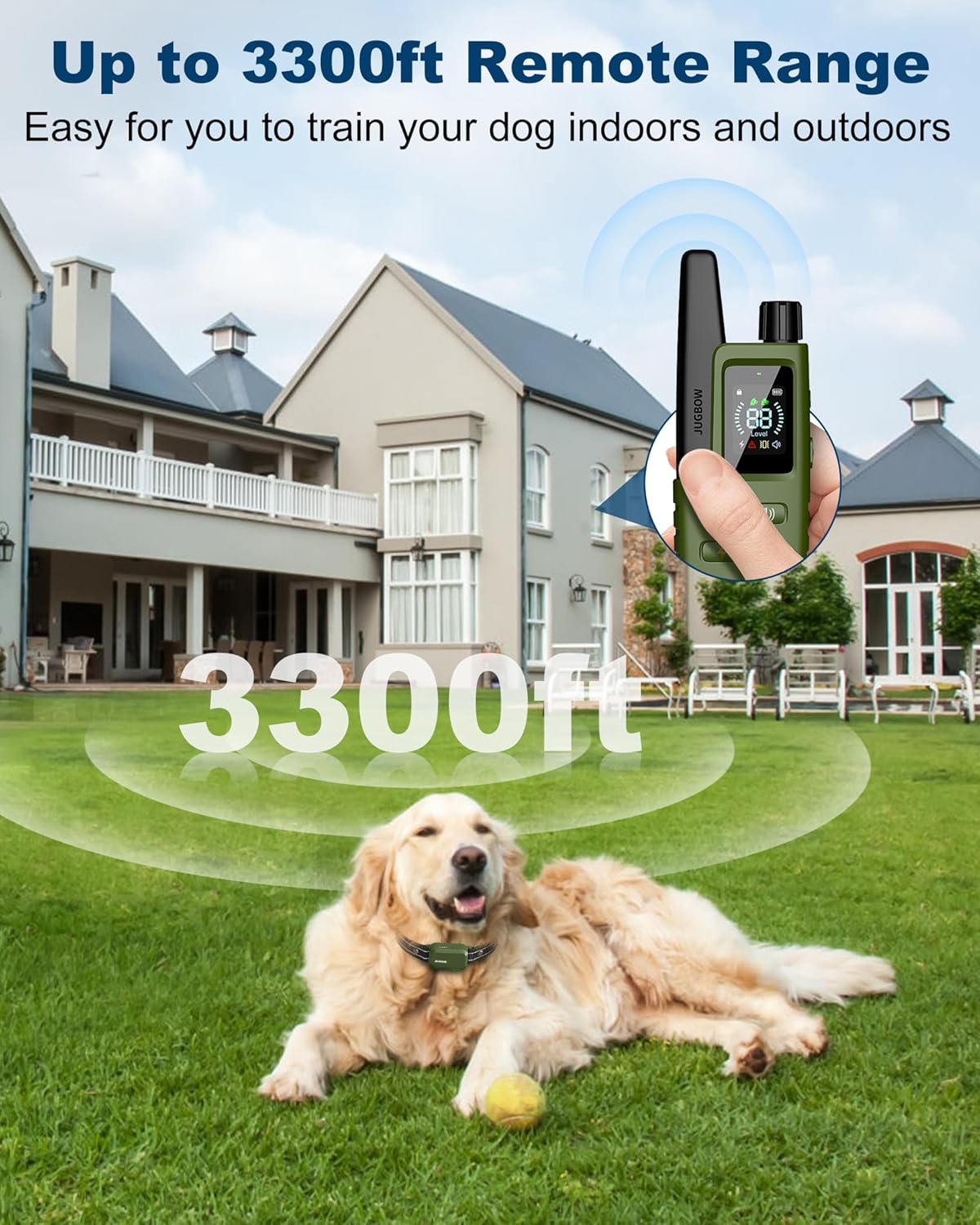 Jugbow Dog Shock Collar – 3300FT Dog Training Collar with Remote Innovative IPX7 Waterproof with 4 Training Modes, Rechargeable E-Collar for All Breeds