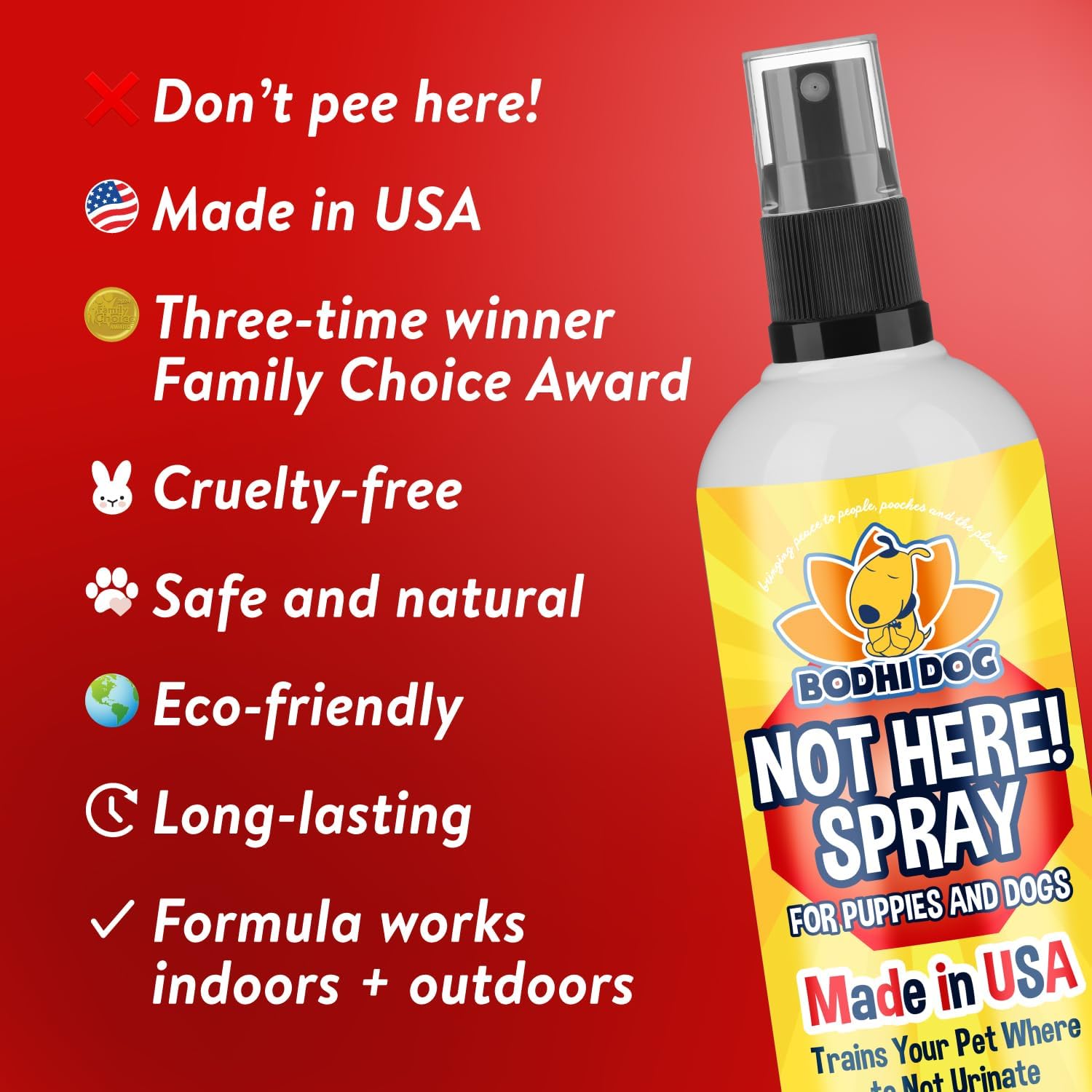 Bodhi Dog Not Here Spray – Trains Your Pet Where Not to Pee Indoors or Outdoors – Anti Marking Deterrent for Furniture, Carpet and Floor – Training Corrector for Puppies & Dogs – Made in USA (8 Fl Oz)
