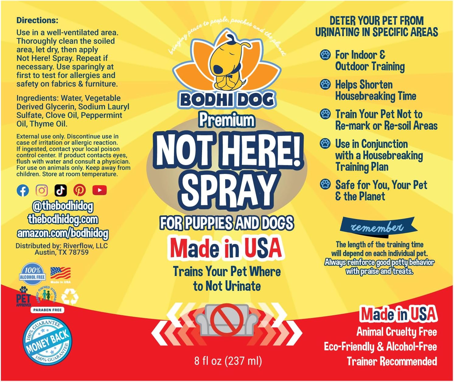 Bodhi Dog Not Here Spray – Trains Your Pet Where Not to Pee Indoors or Outdoors – Anti Marking Deterrent for Furniture, Carpet and Floor – Training Corrector for Puppies & Dogs – Made in USA (8 Fl Oz)