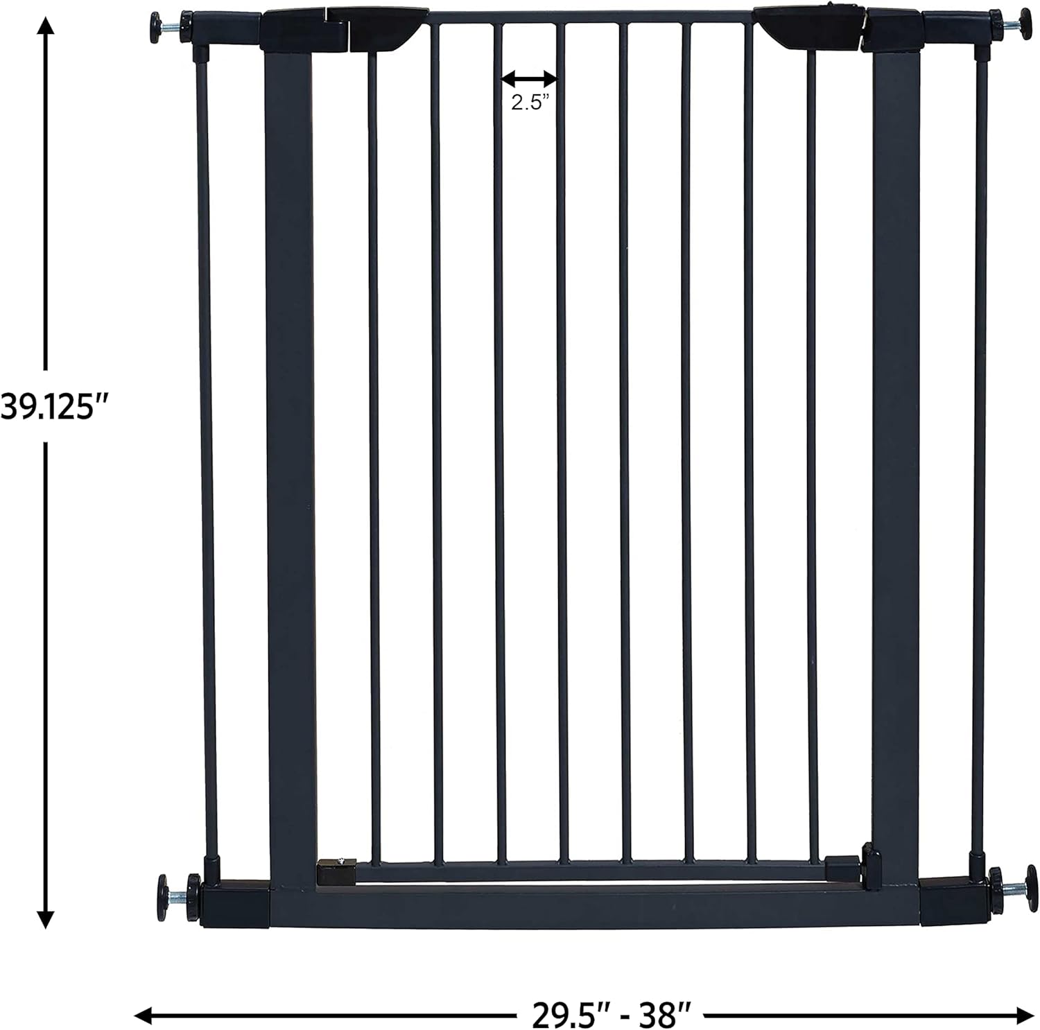 MidWest Homes for Pets 39 Inches Tall Walk-Through Steel Pet Gate, Pressure Mounted Dog Gate Measures 29 – 38 Inches Wide & Includes two 3-Inch-Wide Extensions, Graphite