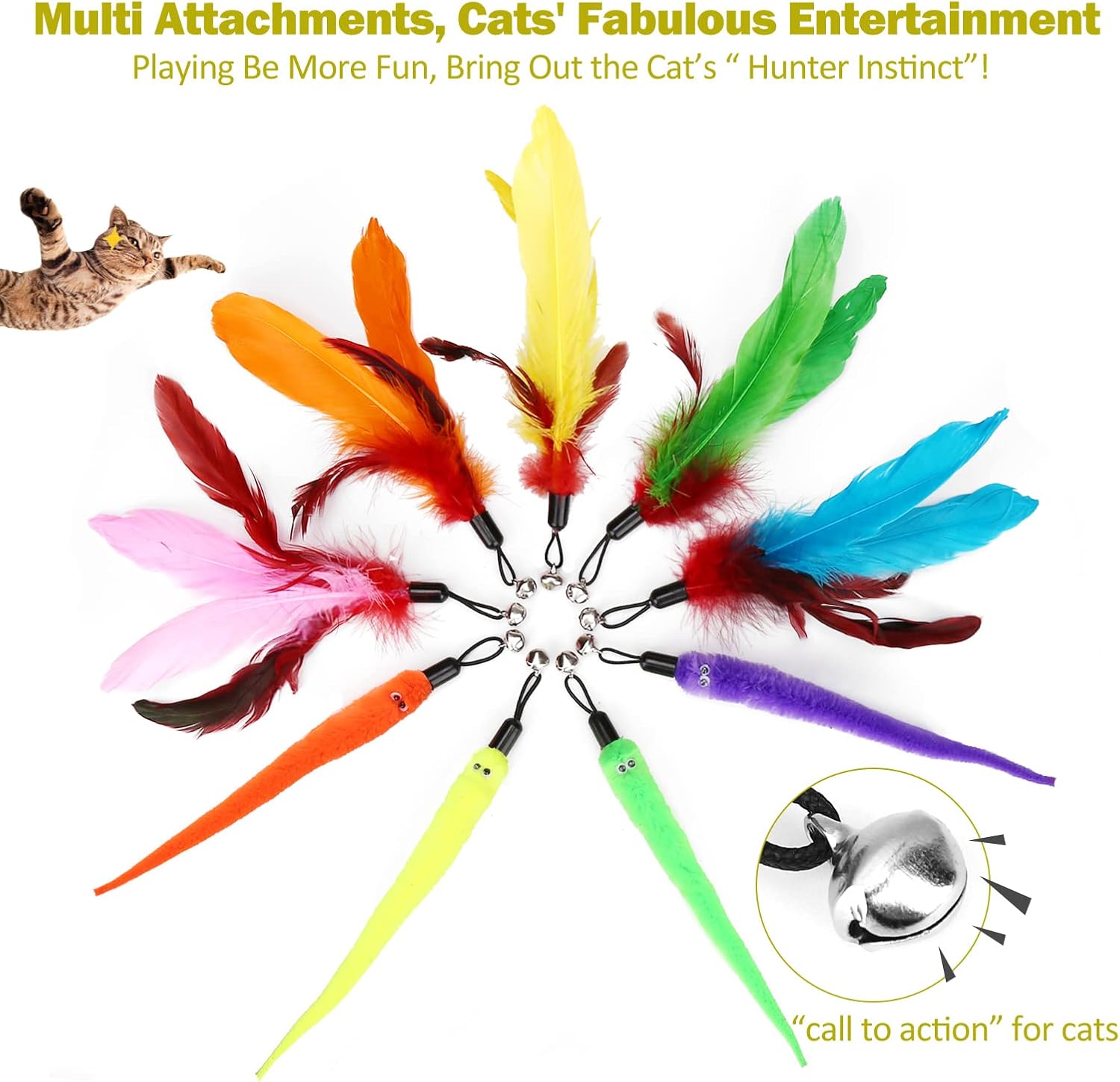 Interactive Cat Toys – Retractable Wand Toy and Feather Toys Refills for Indoor Cats to Chase and Exercise