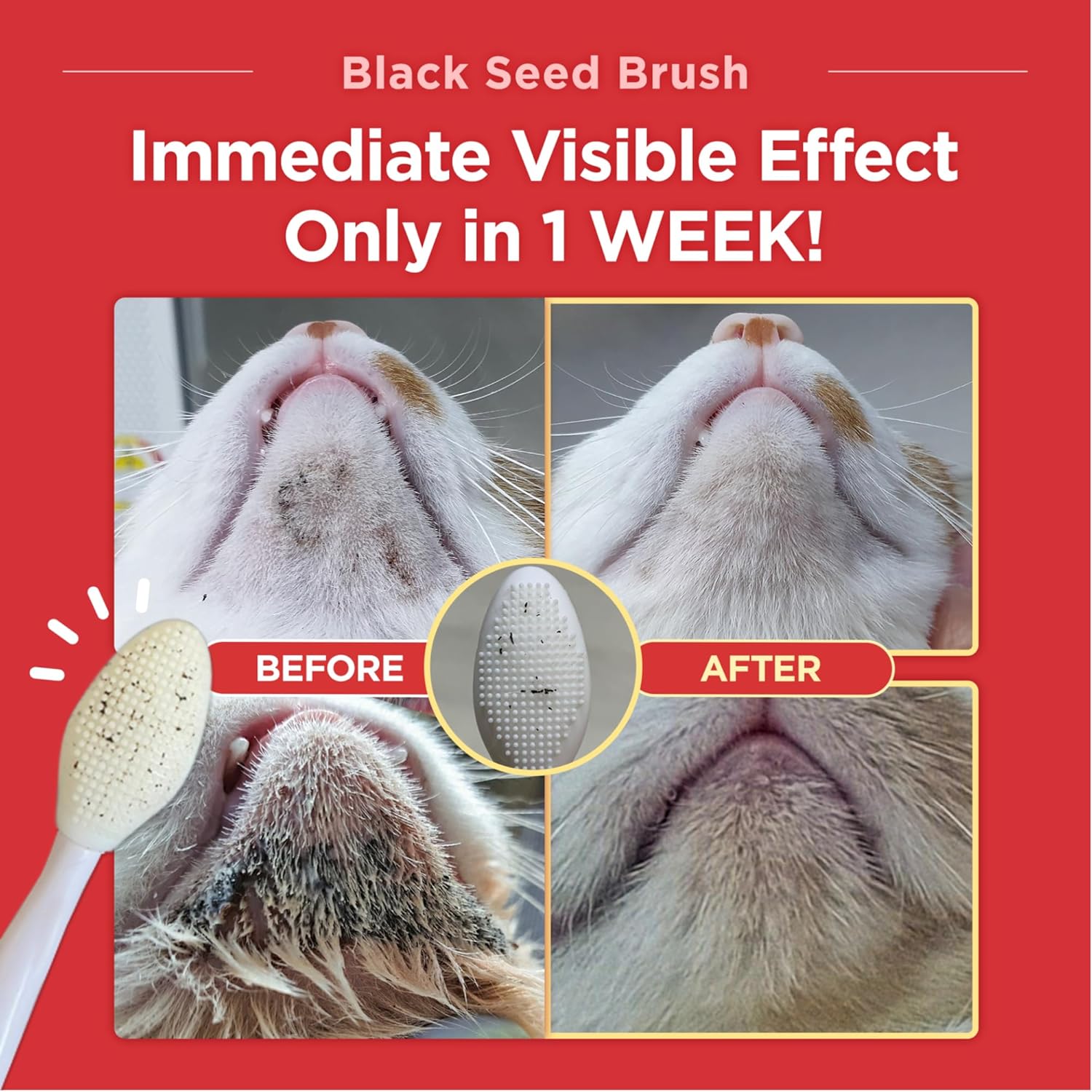 JAYU PET Black Seed Brush – Cat Acne Chin Treatment, Silicone Brush for Cats Chin Acne & Blackhead Exfoliation, Double-sided Cat Grooming (1PCS)
