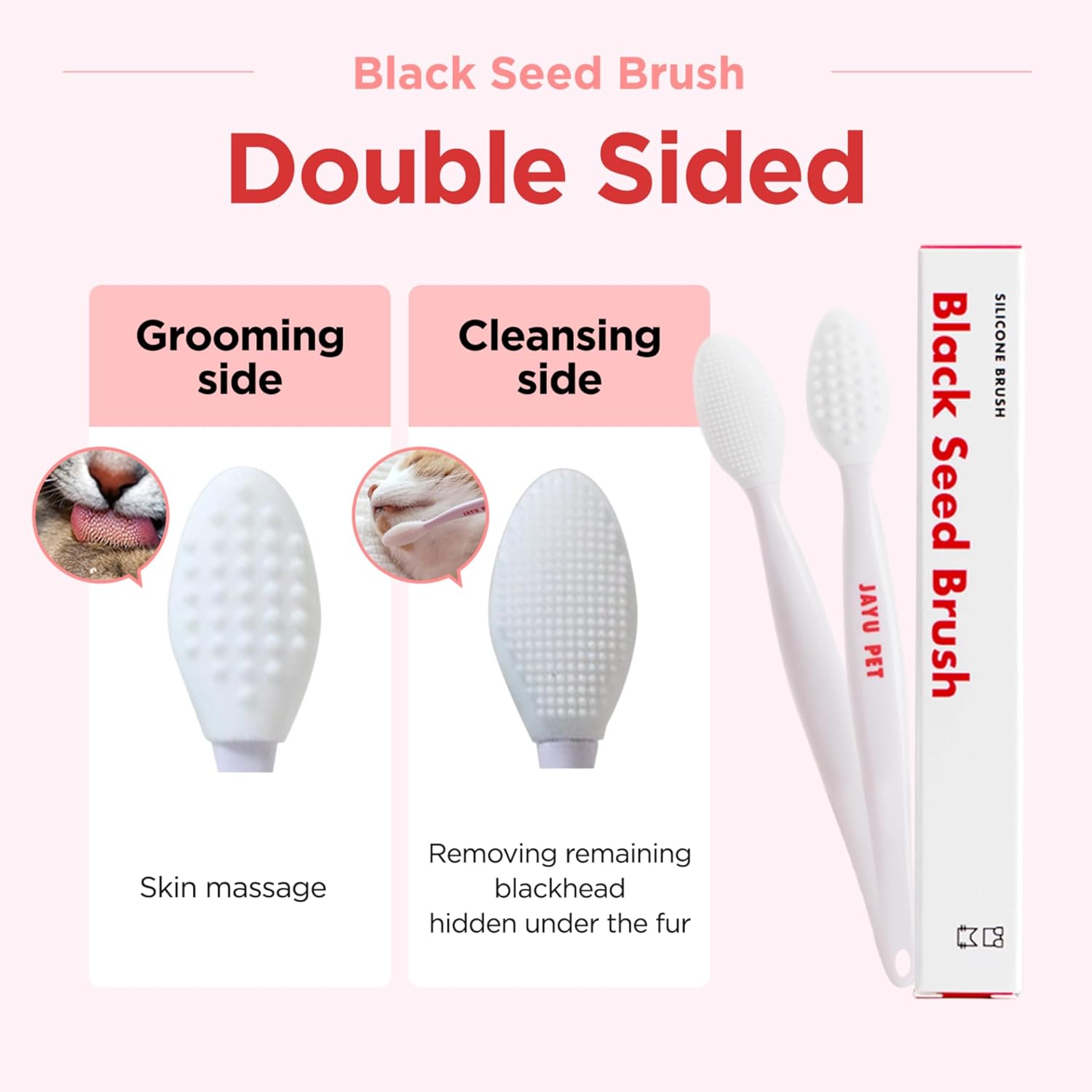 JAYU PET Black Seed Brush – Cat Acne Chin Treatment, Silicone Brush for Cats Chin Acne & Blackhead Exfoliation, Double-sided Cat Grooming (1PCS)