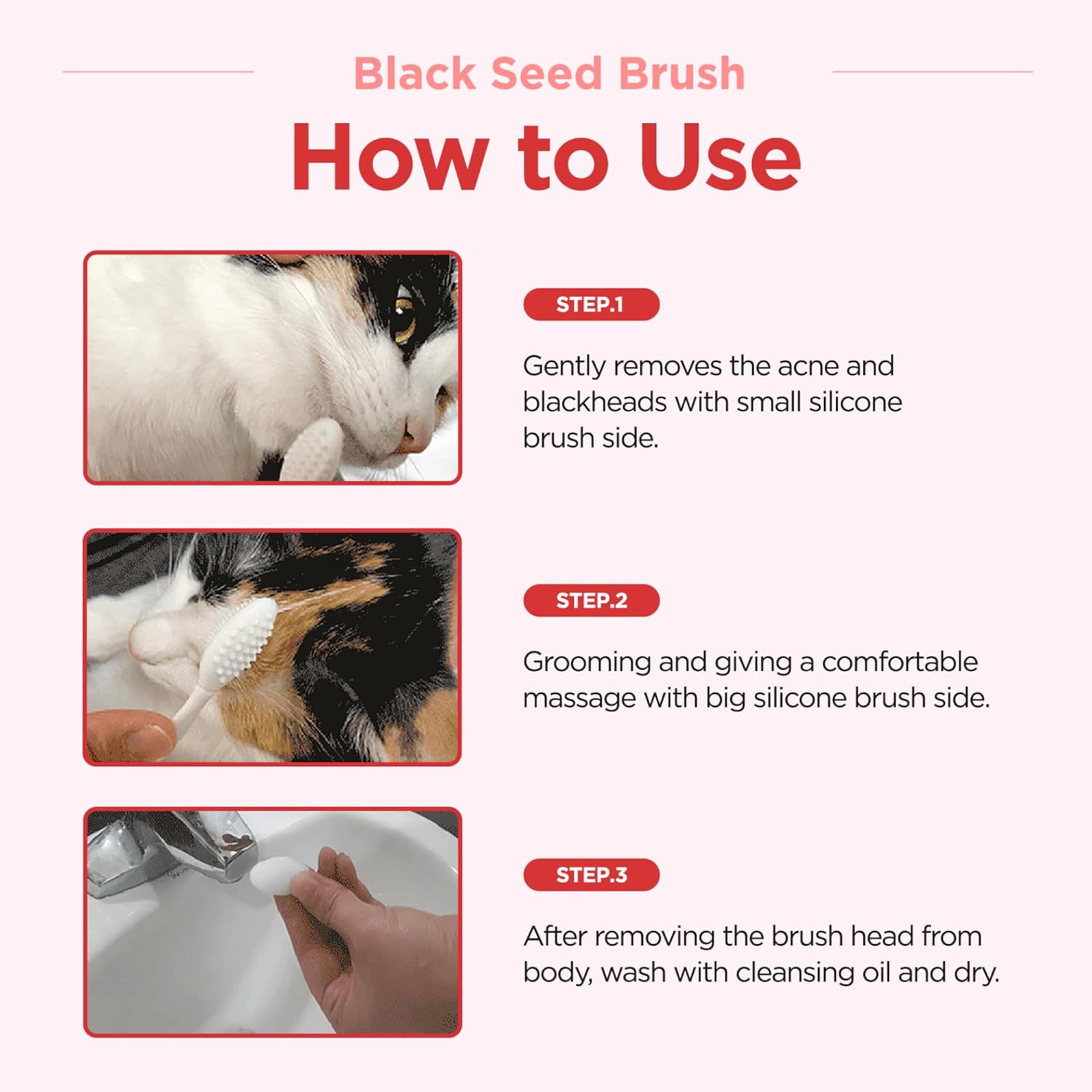 JAYU PET Black Seed Brush – Cat Acne Chin Treatment, Silicone Brush for Cats Chin Acne & Blackhead Exfoliation, Double-sided Cat Grooming (1PCS)