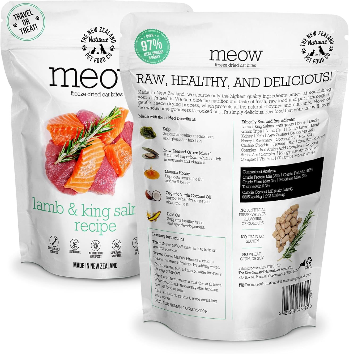 Meow Freeze Dried Cat Food – Lamb & King Salmon Recipe,High Protein Cat Treats,Meals & Toppers,Dry Cat Food,1.76oz
