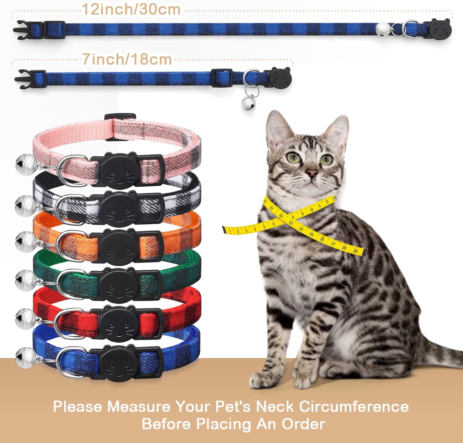 6 Pack Classic Plaid Cat Collars with Bells – Breakaway Kitten Collar and Adjustable 6-9 in,Cute Kitty Collar for Girl Boy Cats,Pet Gifts,Accessories,Supplies,Stuff