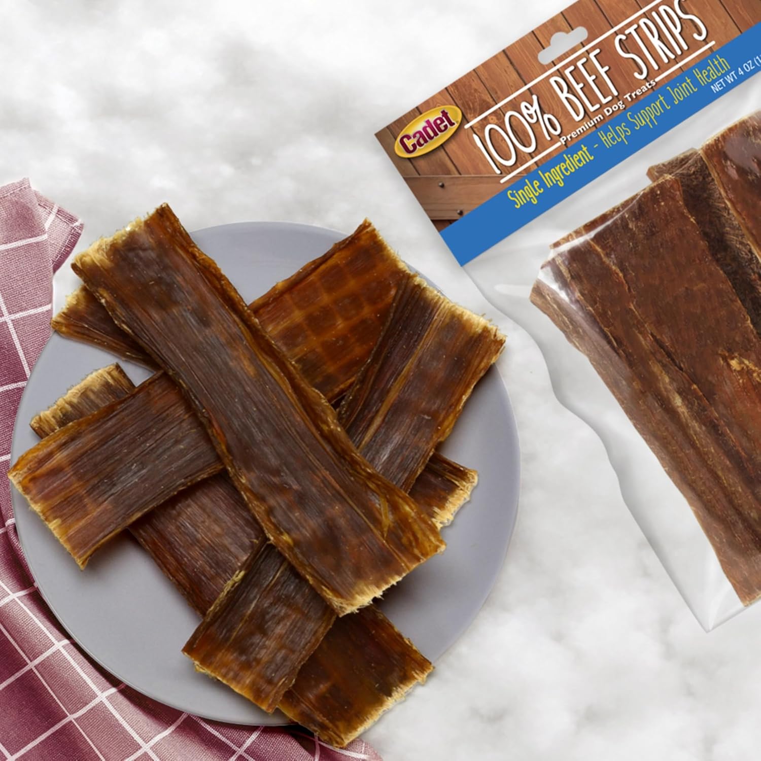 Cadet 100% Beef Strips Dog Chew Sticks, Long-Lasting Single-Ingredient Natural Treats, High-Protein, Perfect for Small & Large Breeds, 8 oz
