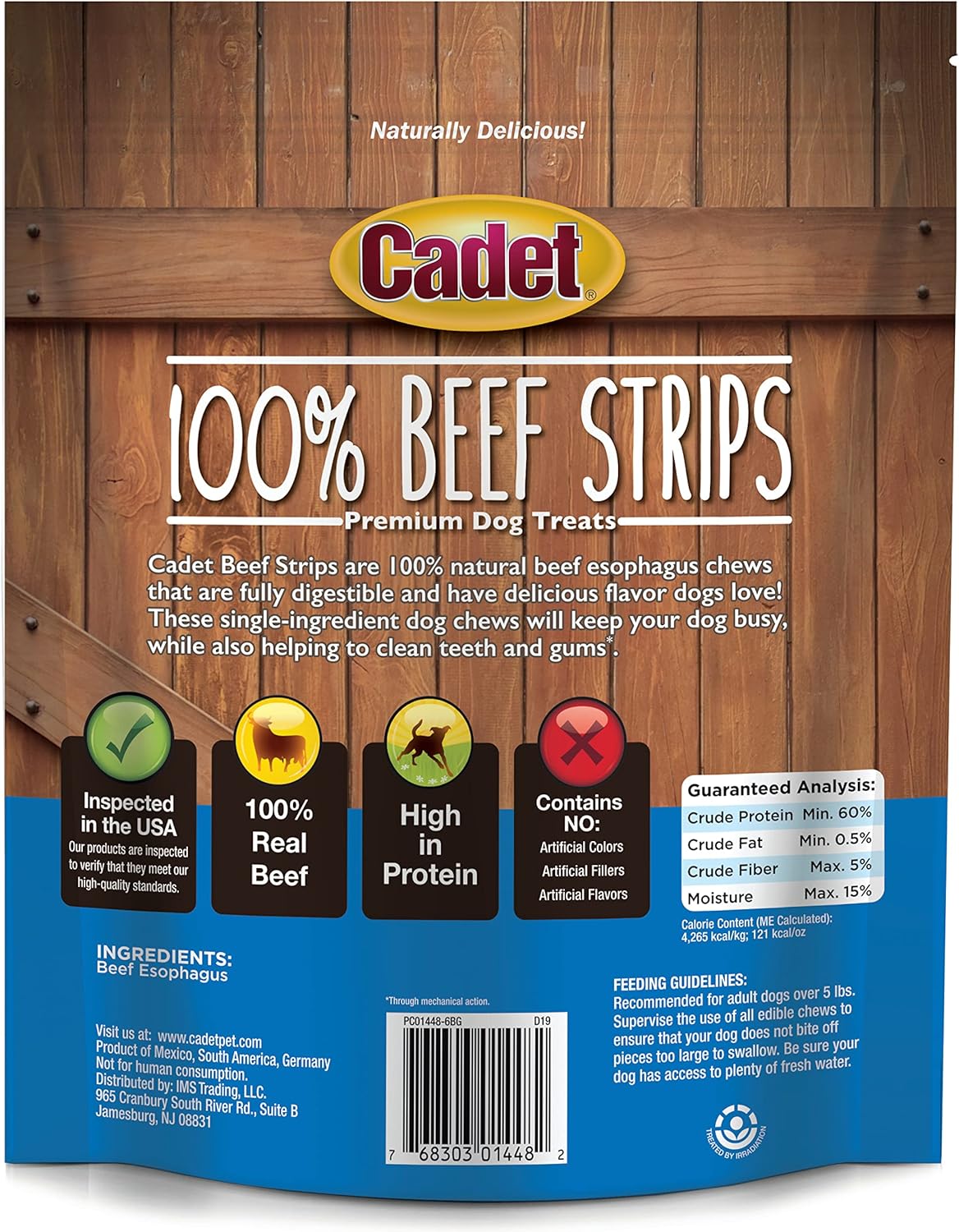 Cadet 100% Beef Strips Dog Chew Sticks, Long-Lasting Single-Ingredient Natural Treats, High-Protein, Perfect for Small & Large Breeds, 8 oz