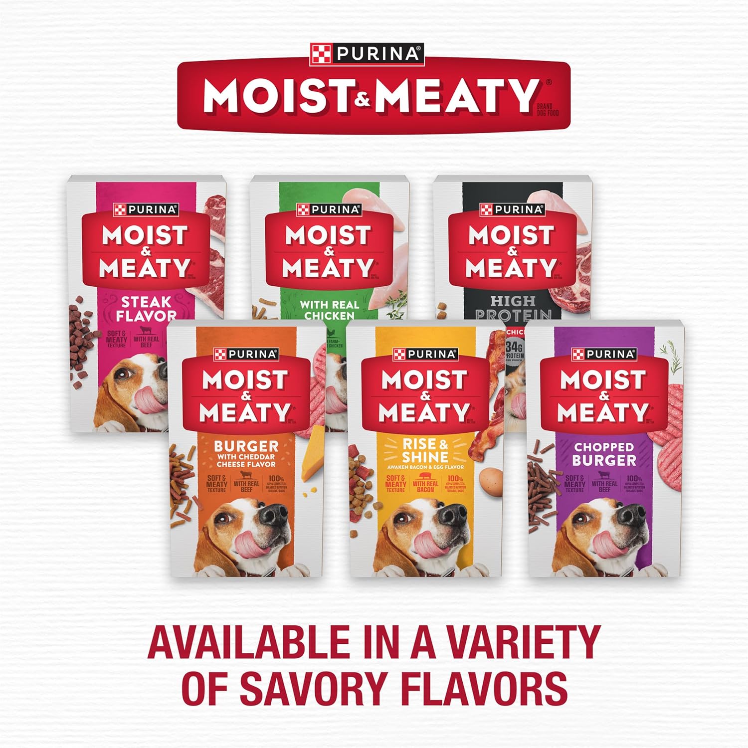 Purina Moist and Meaty Dog Food Chopped Burger Soft Dog Food Pouches – 36 ct. Pouch