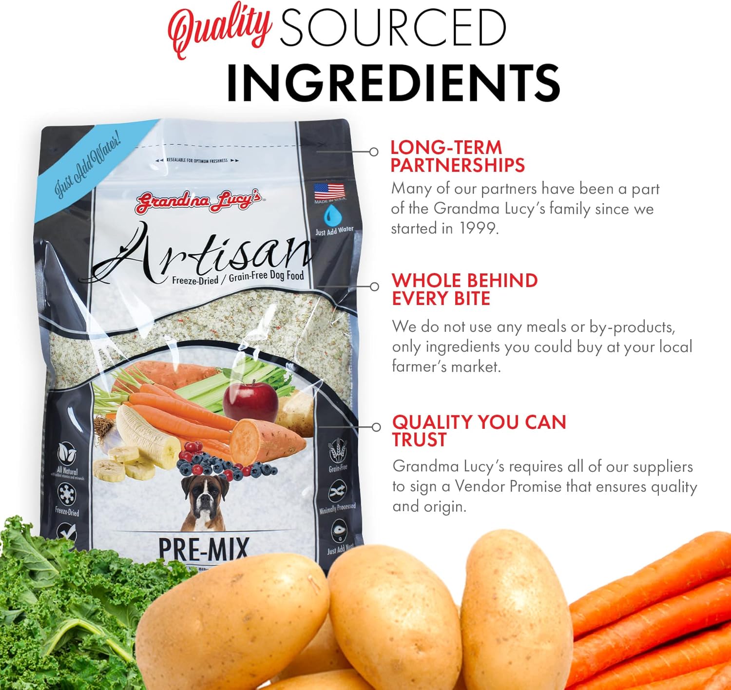 Grandma Lucy’s Artisan Pre-Mix Dog Food, Grain Free and Freeze-Dried – 3Lb Bag
