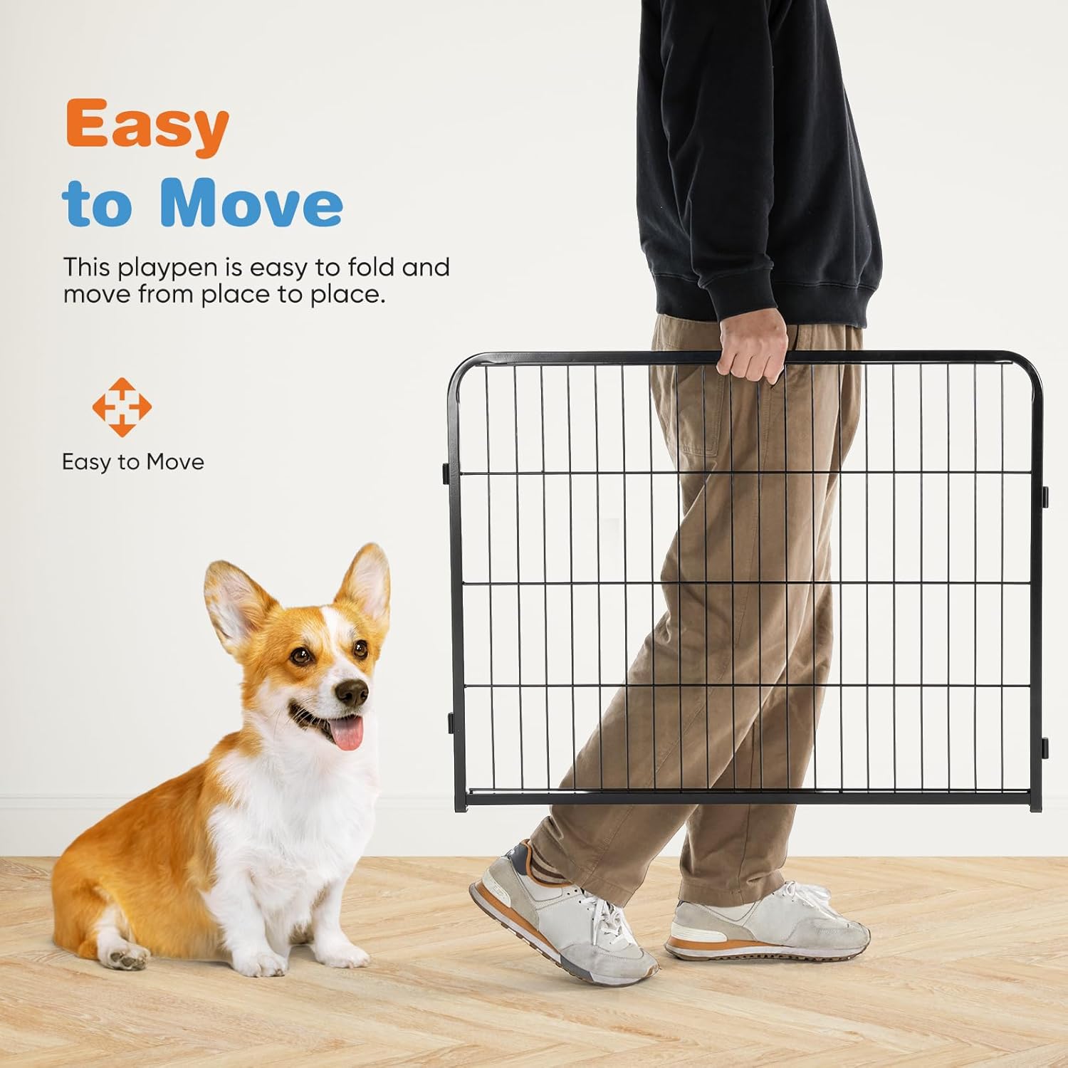 Sweetcrispy Dog Playpen Indoor – Pet Fence Exercise Pen for Yard Gate 8 Panels Foldable Puppy Crates with Doors Metal Dog Pen for Camping, RV, Outdoor, Small/Medium Pets, 24” Height