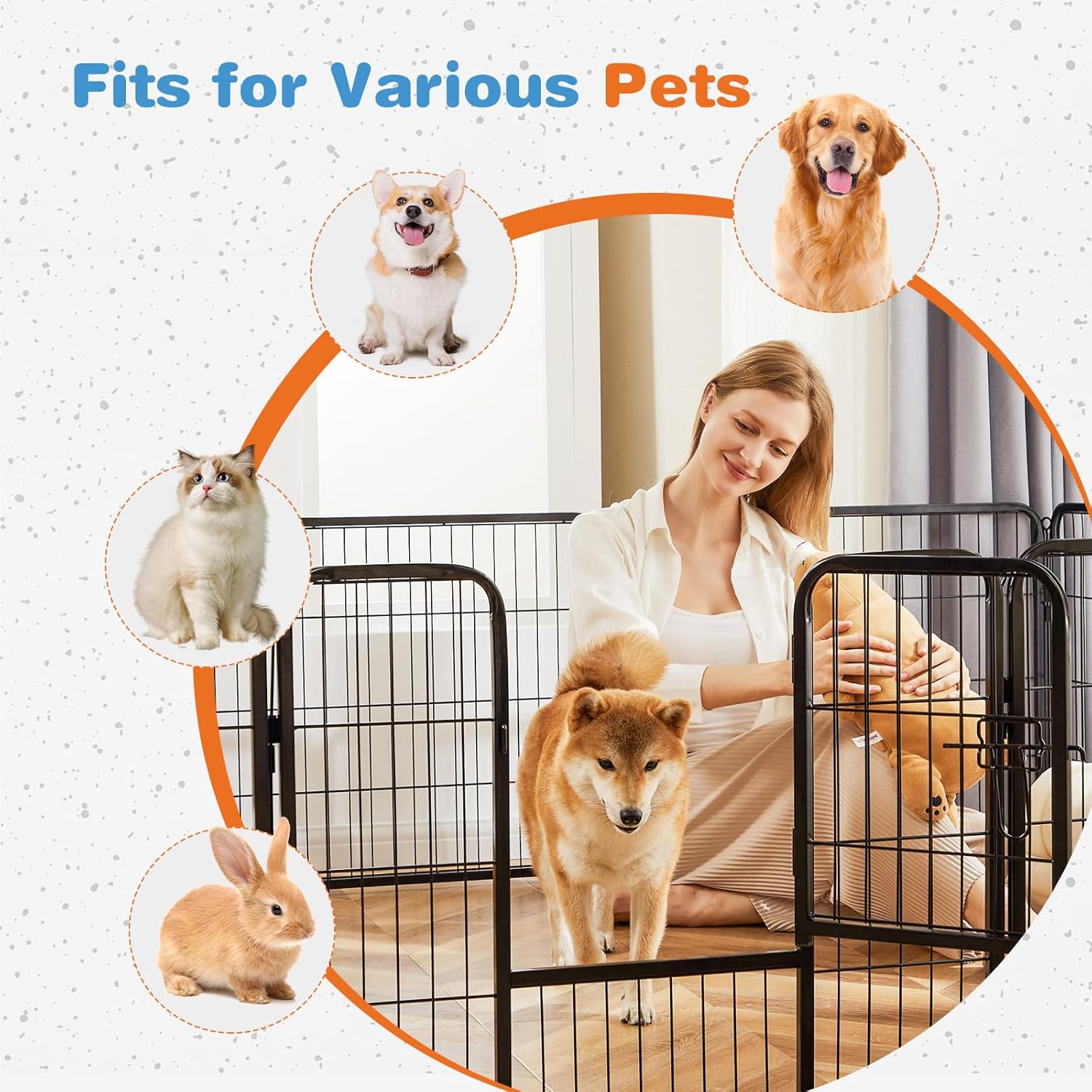 Sweetcrispy Dog Playpen Indoor – Pet Fence Exercise Pen for Yard Gate 8 Panels Foldable Puppy Crates with Doors Metal Dog Pen for Camping, RV, Outdoor, Small/Medium Pets, 24” Height