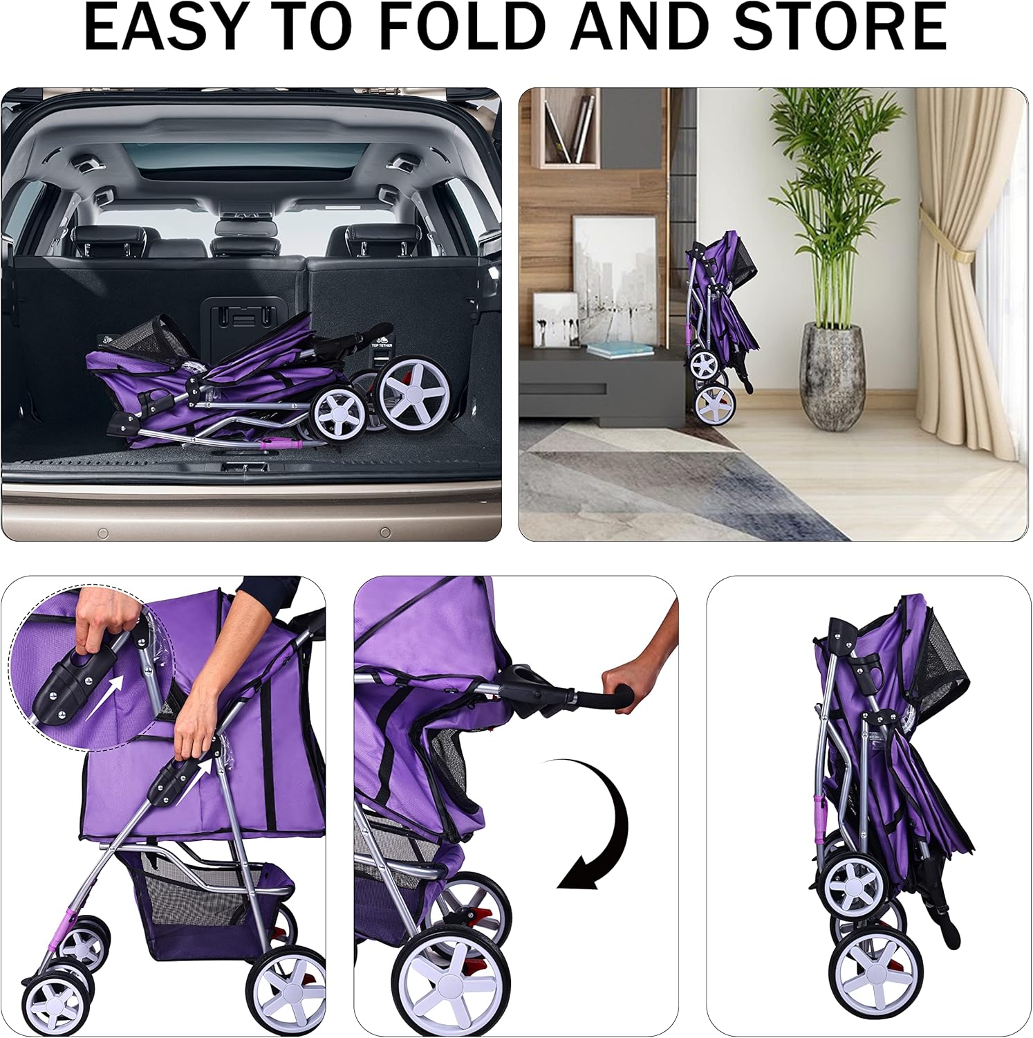 ELEVON Pet Stroller, 4 Wheels Multifunction Dog Cat Stroller, Folding Portable Travel Stroller with Detachable Carrier, Suitable for Medium Small Dogs Cats