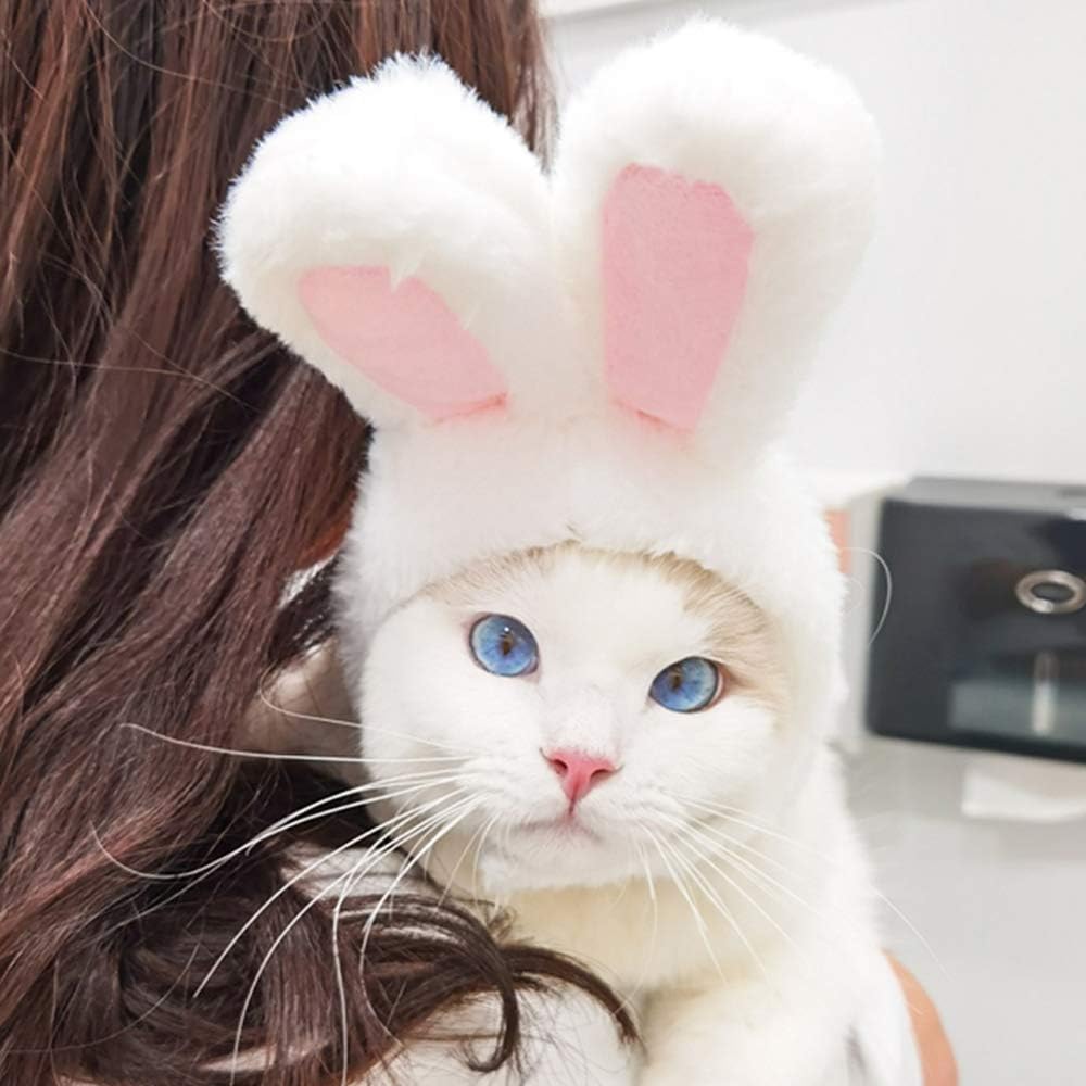 XIMISHOP Cute Costume Bunny Rabbit Hat with Ears for Cats & Small Dogs Party Costume Easter Pet Accessory Headwear