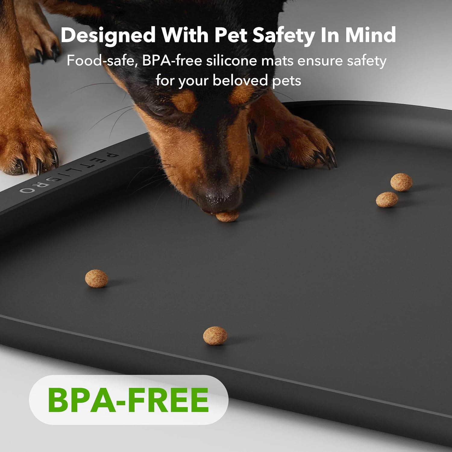 PETLIBRO Dog Food Mat, Safety Silicone Cat Food Mat for Feeder & Fountain, Waterproof Dog Bowl Mats, Raised Edge Spill Protection Floor, Cove Feeding Mat for Pet (Charcoal, 22” x 16.5”)