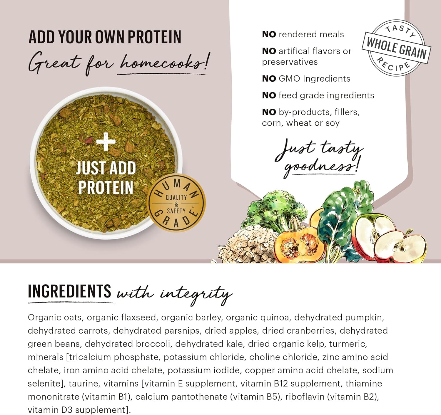 The Honest Kitchen Dehydrated Whole Grain, Veggie & Fruit Base Mix Dog Food (Just Add Protein), 3 lb Box
