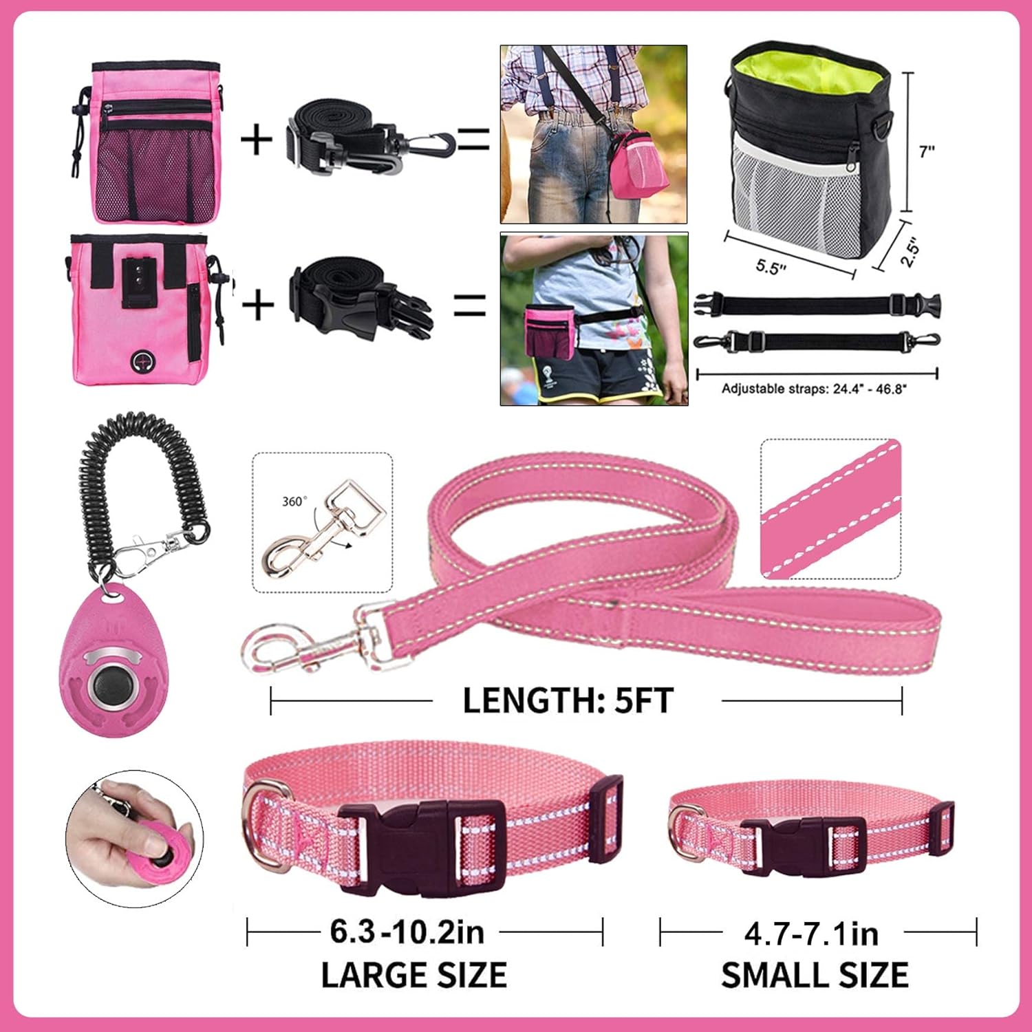 Puppy Supplies Starter Kit – 39-Piece Set of Puppy Essentials and Dog Stuff.Includes Dog Leash, Toys, Bowl, Brushes,and More.Perfect Welcome Home Present for Your New Puppies-Pink