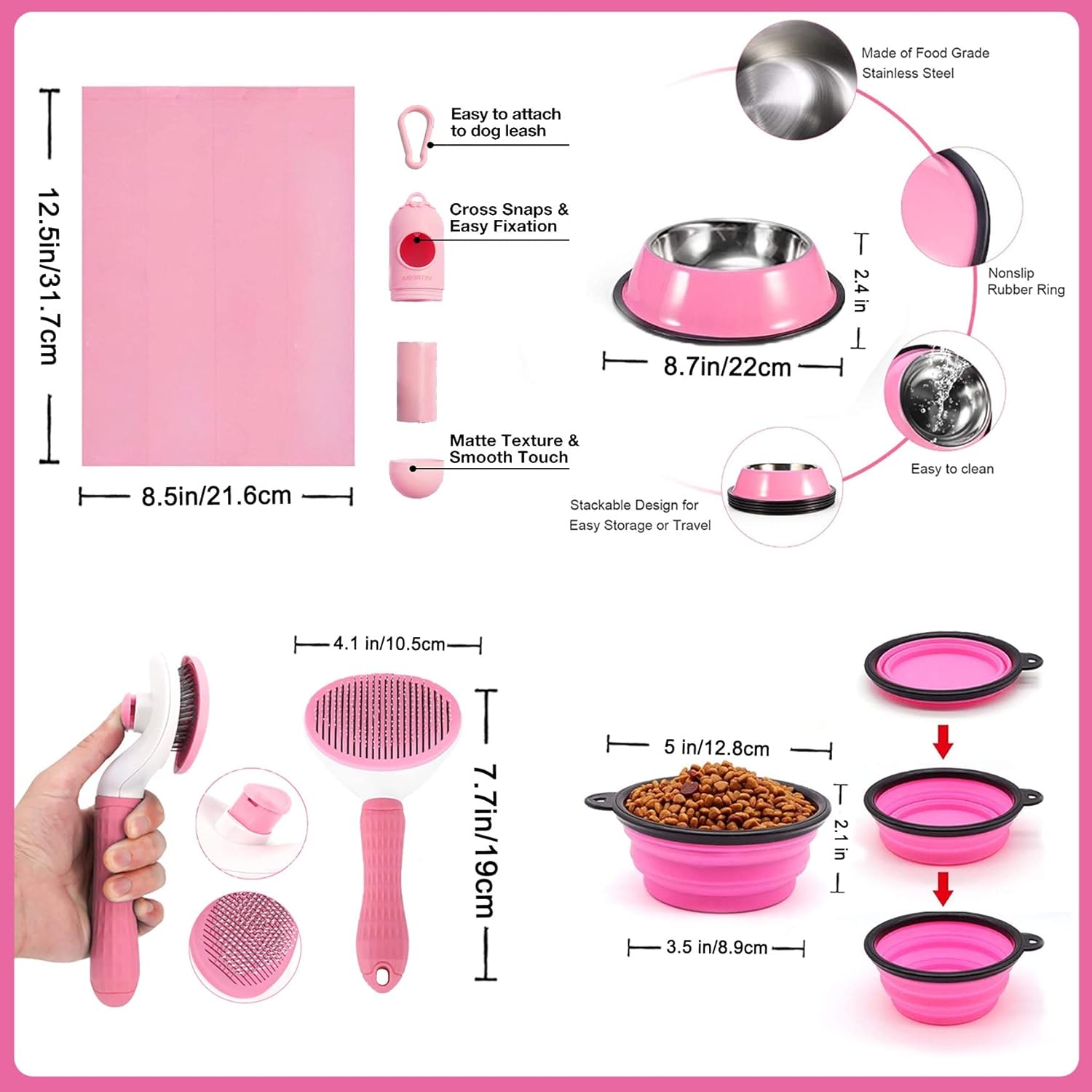 Puppy Supplies Starter Kit – 39-Piece Set of Puppy Essentials and Dog Stuff.Includes Dog Leash, Toys, Bowl, Brushes,and More.Perfect Welcome Home Present for Your New Puppies-Pink