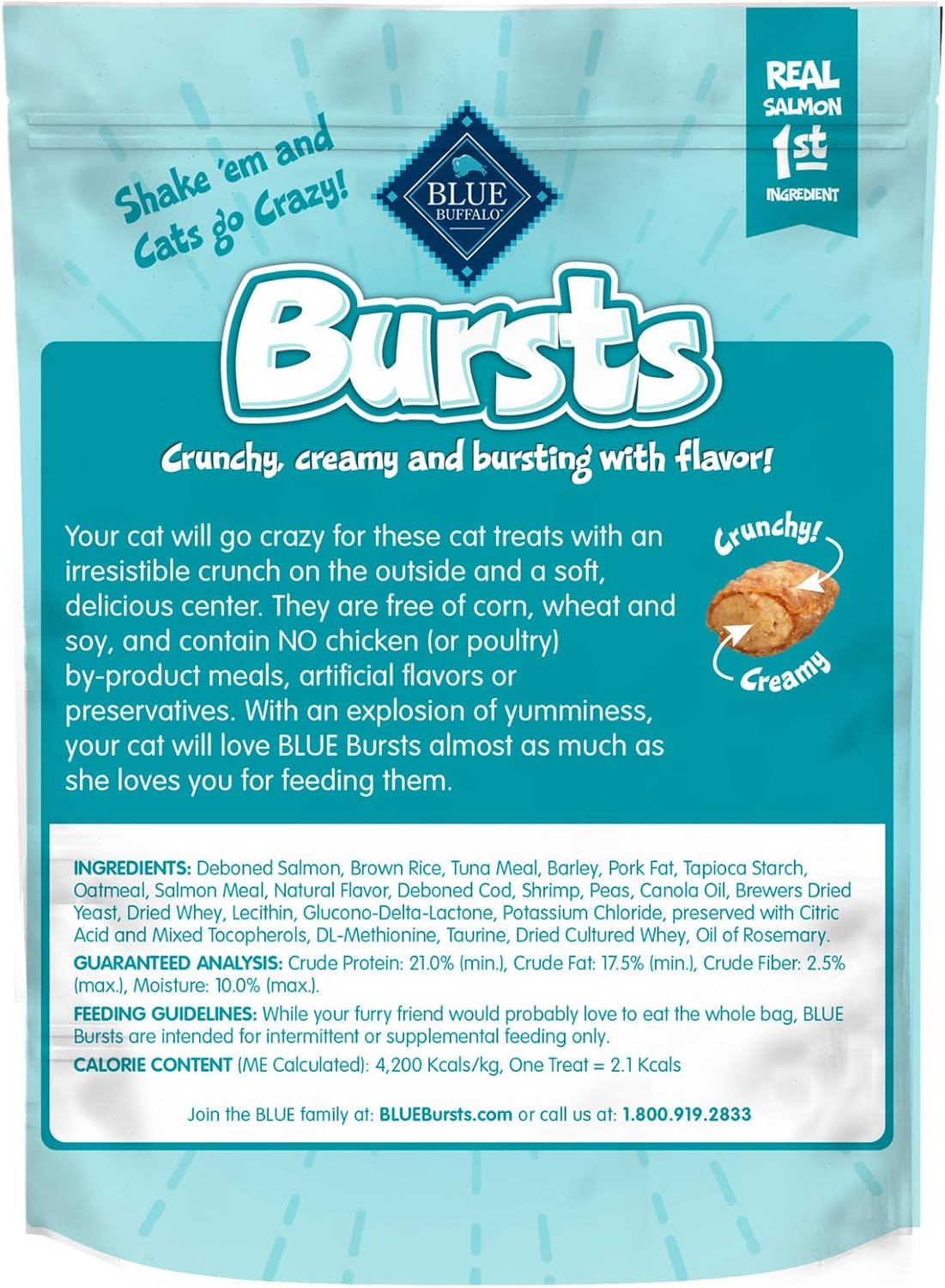Blue Buffalo Bursts Crunchy & Creamy Cat Treats, Great for Training, Savory Seafood, 5-oz Bag
