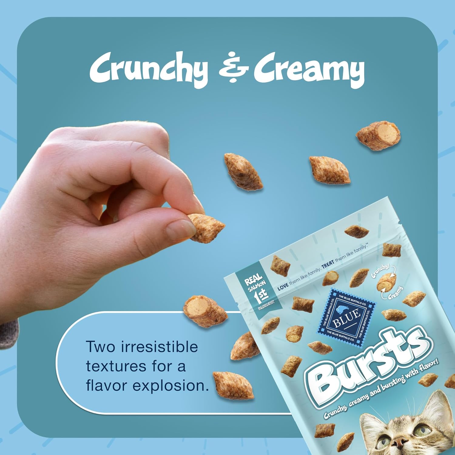 Blue Buffalo Bursts Crunchy & Creamy Cat Treats, Great for Training, Savory Seafood, 5-oz Bag