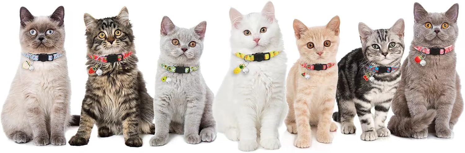 7 Pack Breakaway Cat Collars with Bells & Fruit Pendants,Safety Kitten Collar,Adjustable,Ideal for Girl Cats Boy Male Cats Pet Supplies,Accessories,Gifts
