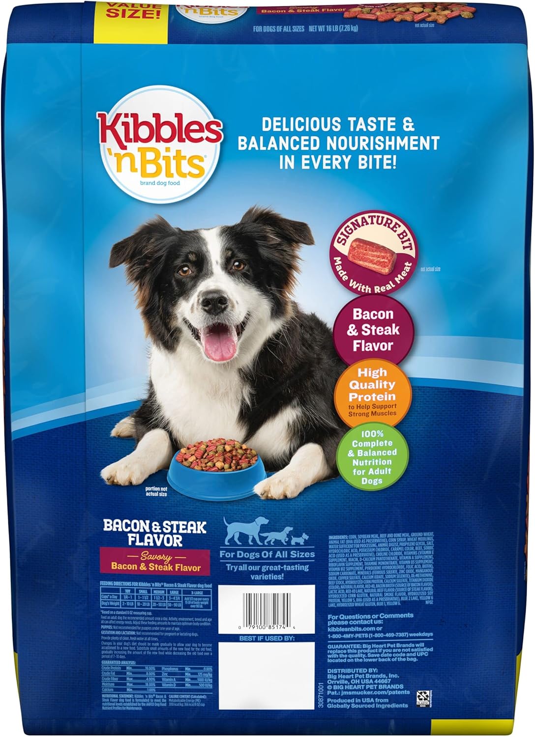 Kibbles ‘n Bits Savory Bacon & Steak Flavor Dry Dog Food, 16 lb. Bag