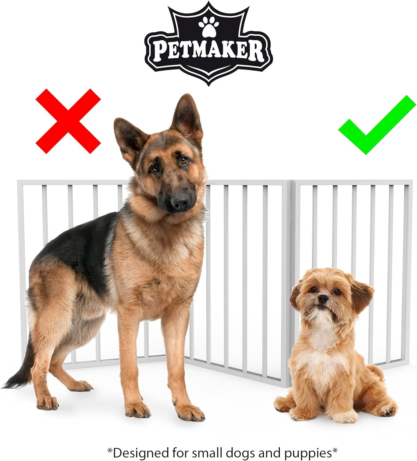 Pet Gate – 3-Panel Indoor Foldable Dog Fence for Stairs, Hallways or Doorways – 54×24-Inch Retractable Wood Freestanding Dog Gates by PETMAKER (White)
