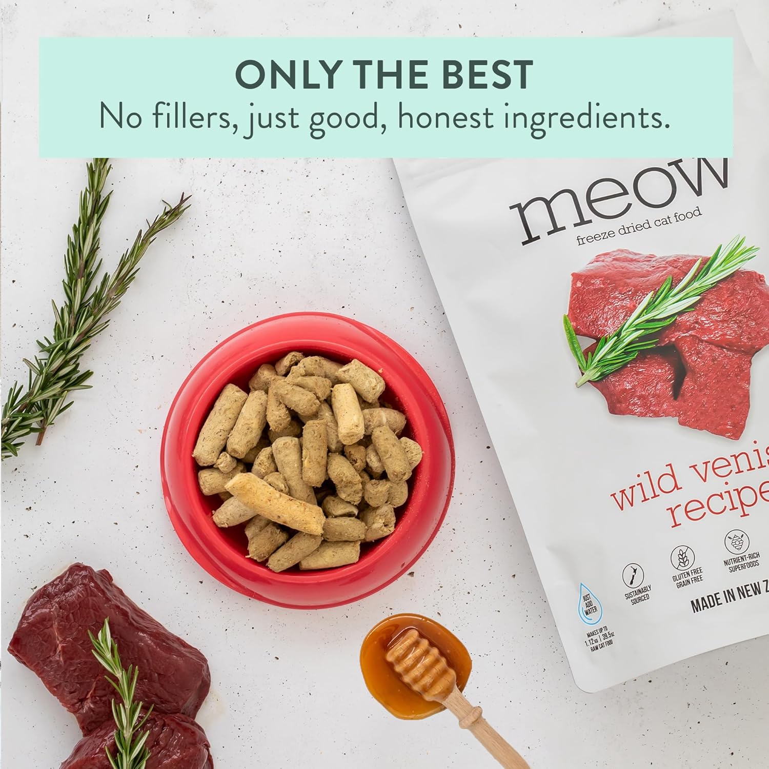 Meow Freeze Dried Cat Food – Wild Venison Recipe, High Protein Cat Treats, Meals & Toppers, Dry Cat Food, 1.76 oz