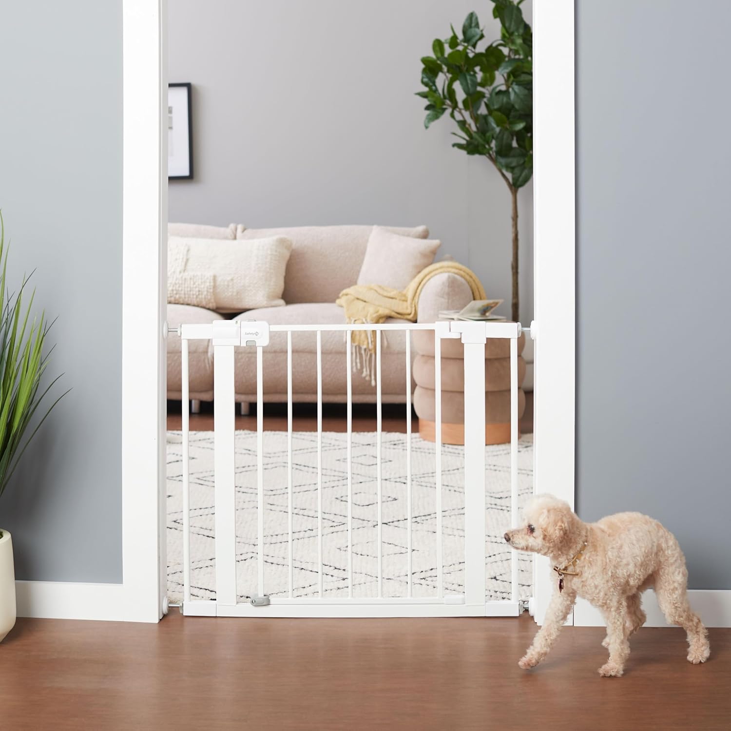 Safety 1st Easy Install Walk Thru Baby Gate for Doorways, Gate With Door, Dog Gates, Fits 29″-38″, Easy Install 28″ Tall, White