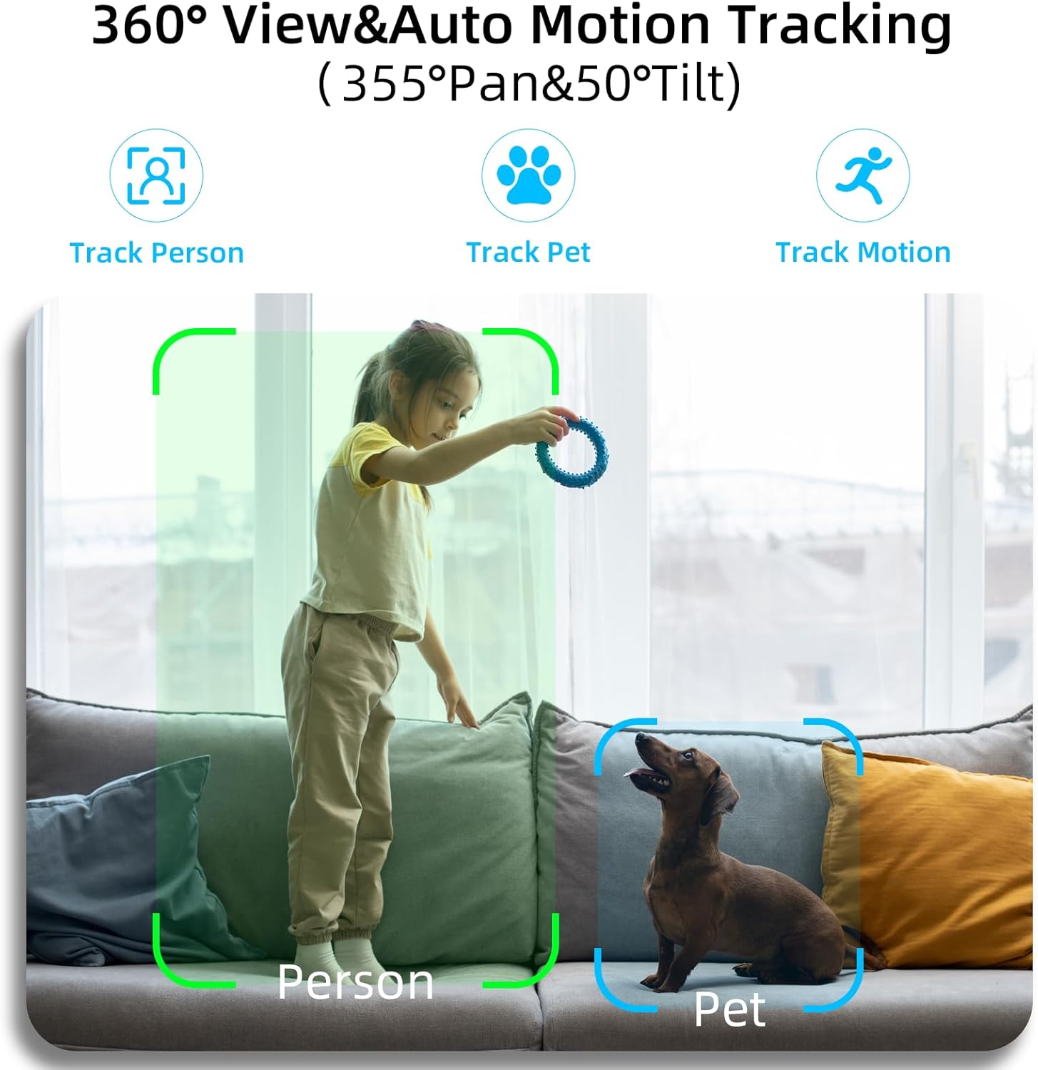 Rraycom 2.4G/5G Security Camera Indoor for Baby Monitor,2K Cameras for Home Security,360°Pan & Tilt, Dog/Pet Camera, Smart Motion Tracking& Sound Detection, 2-Way Audio, Night Vision,Works w/Alexa
