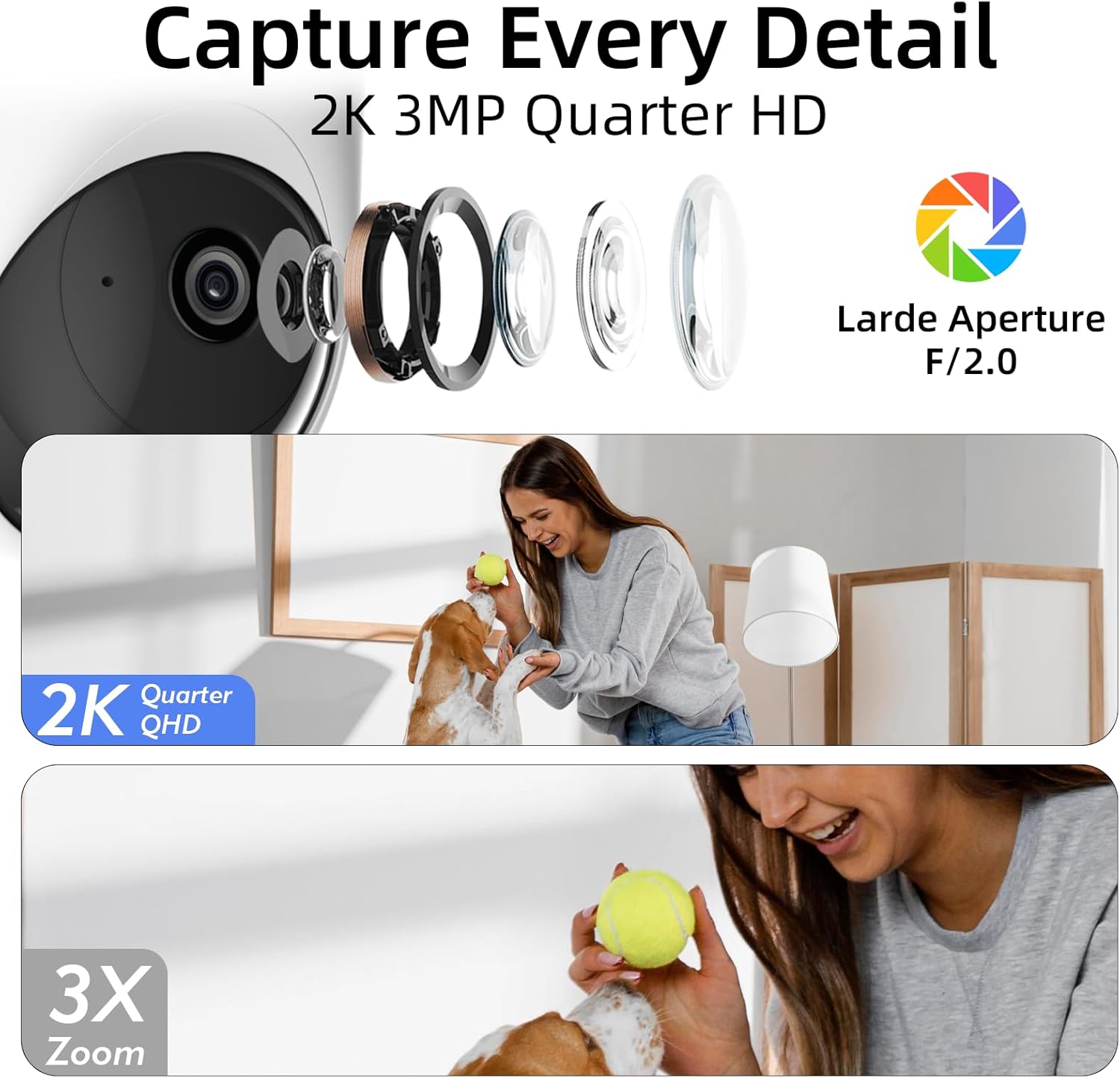 Rraycom 2.4G/5G Security Camera Indoor for Baby Monitor,2K Cameras for Home Security,360°Pan & Tilt, Dog/Pet Camera, Smart Motion Tracking& Sound Detection, 2-Way Audio, Night Vision,Works w/Alexa