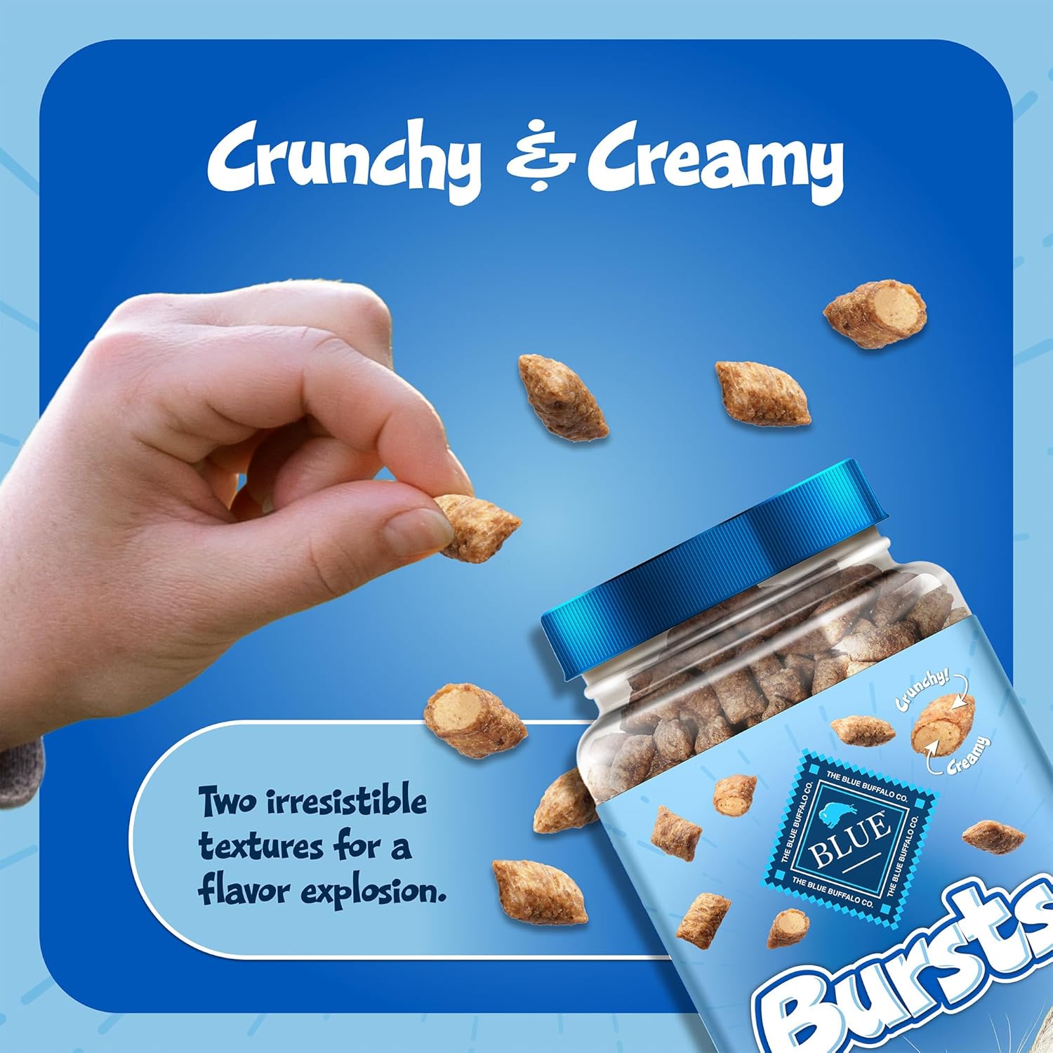 Blue Buffalo Bursts Crunchy & Creamy Cat Treats, Great for Training, Paw-Lickin’ Chicken, 12-oz. Tub