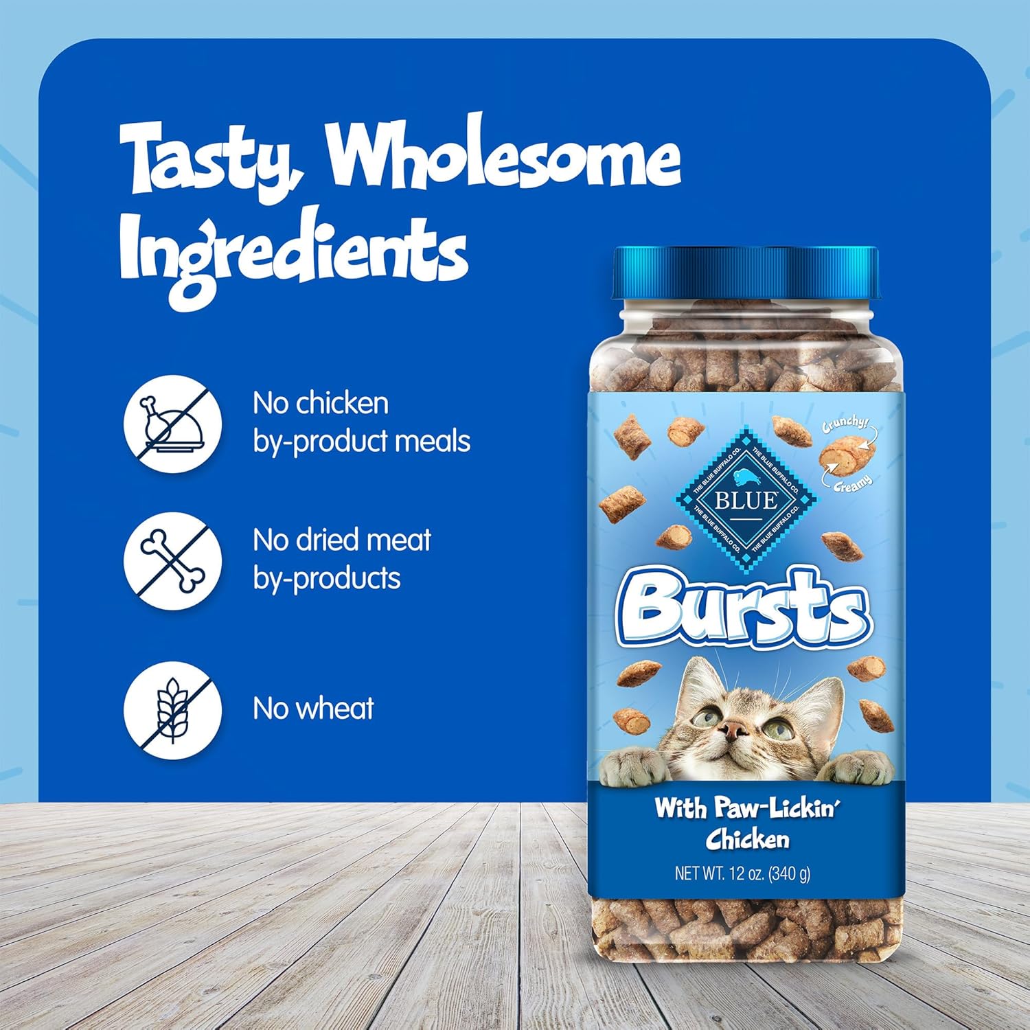 Blue Buffalo Bursts Crunchy & Creamy Cat Treats, Great for Training, Paw-Lickin’ Chicken, 12-oz. Tub
