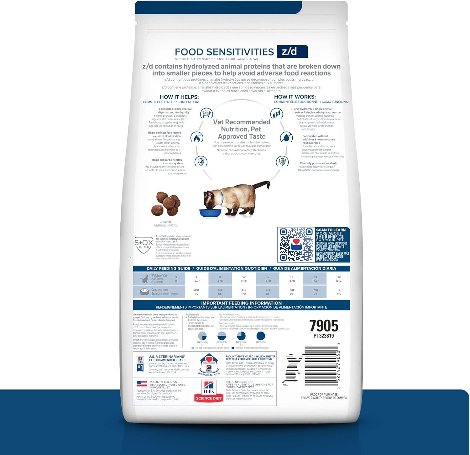 Hill’s Prescription Diet z/d Skin/Food Sensitivities Dry Cat Food, Veterinary Diet, 4 lb. Bag