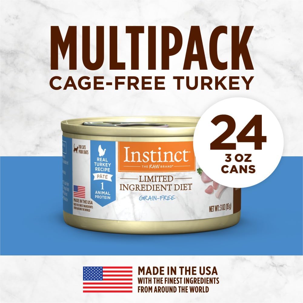 Instinct Limited Ingredient Diet, Natural Wet Cat Food, Grain Free Recipe – Real Turkey, 3 oz. Cans (Pack of 24)