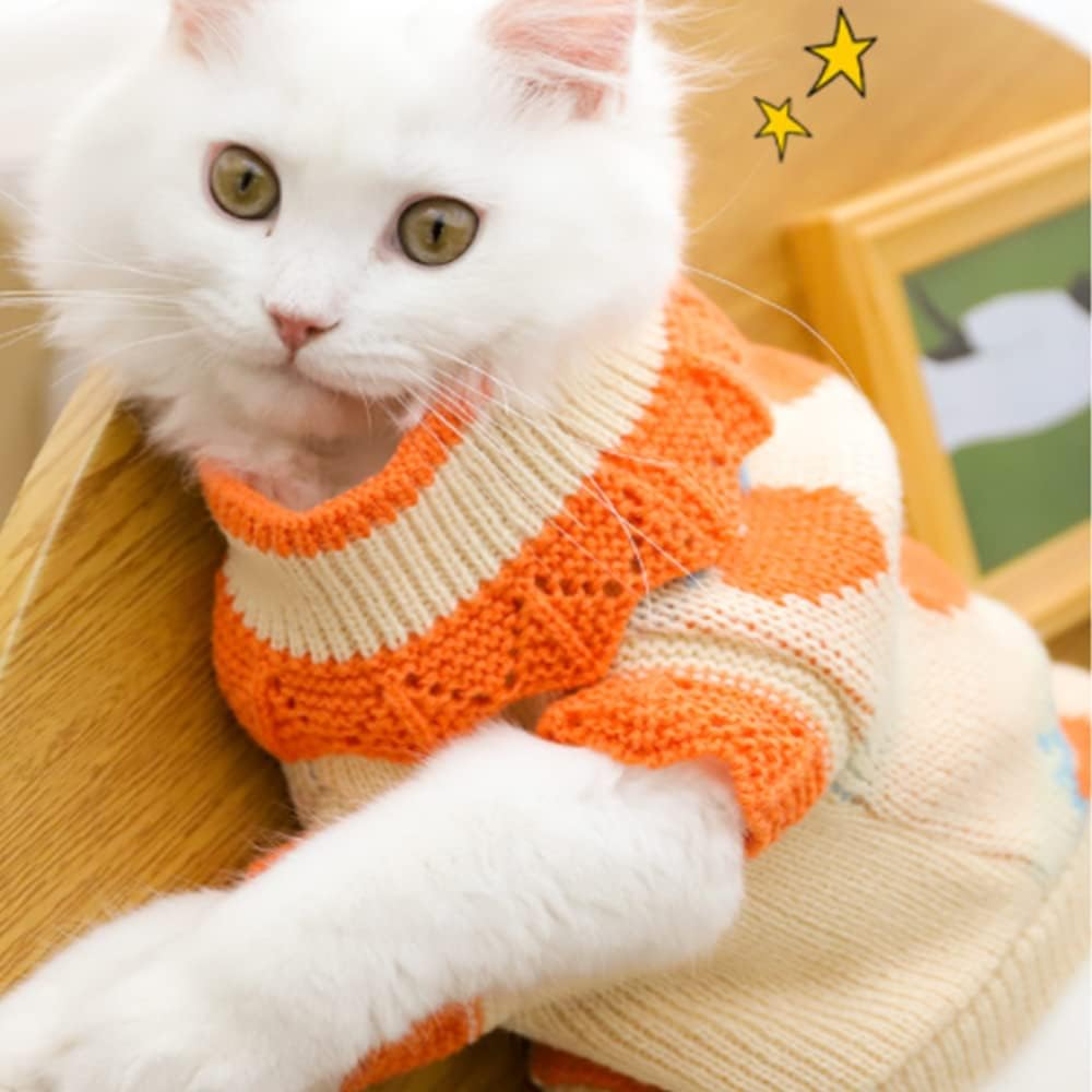 ANIAC Fall Dog Sweater for Small Dog Girl Strawberry Knitted Cat Sweater Winter Puppy Clothes Turtleneck Kitten Knitwear Could Weather Outfit for Teacup Chihuahua Yorkie Poodle (Medium, Orange)