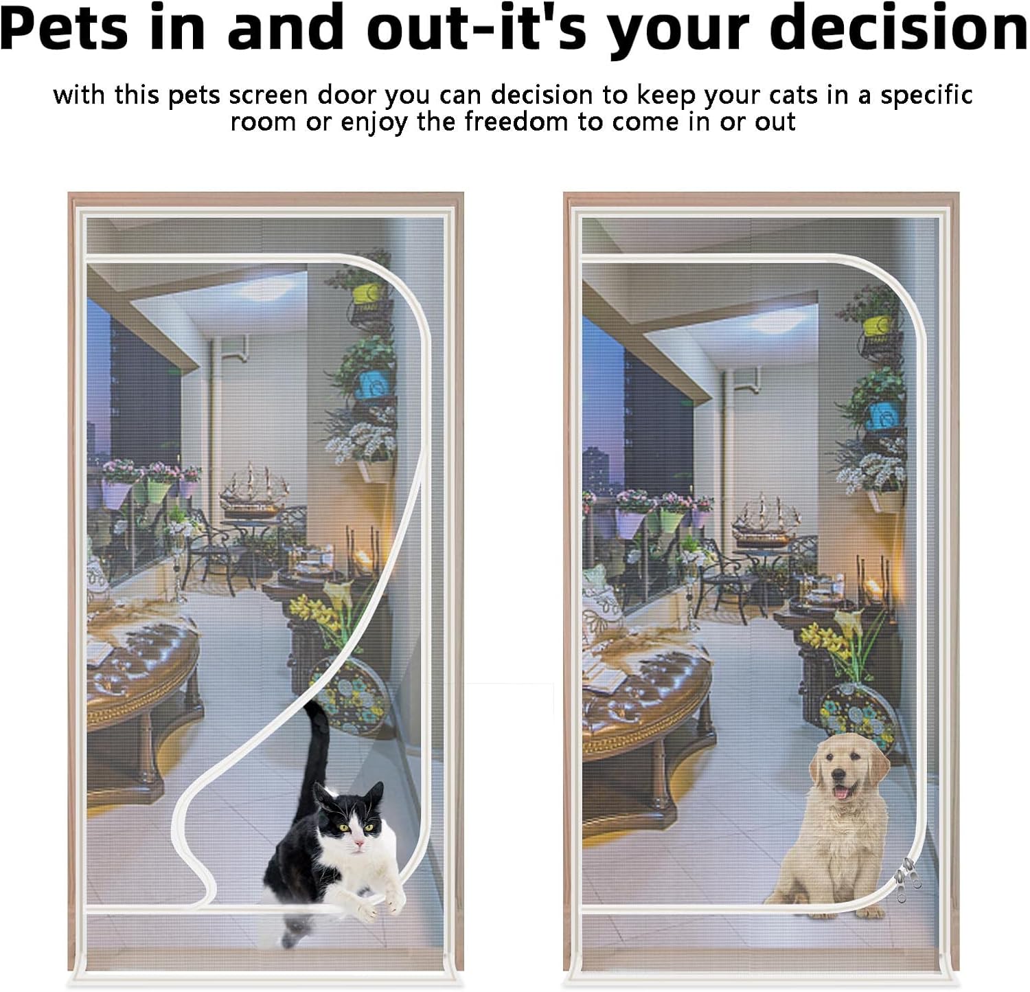Reinforced Cat Screen Door,Zipper Screen Door Fits Door Size 38”x 82”,Cat Resistant Mesh Screen Door for Keeping Cats in and Out -Used for Living Room,Bedroom,Kitchen.