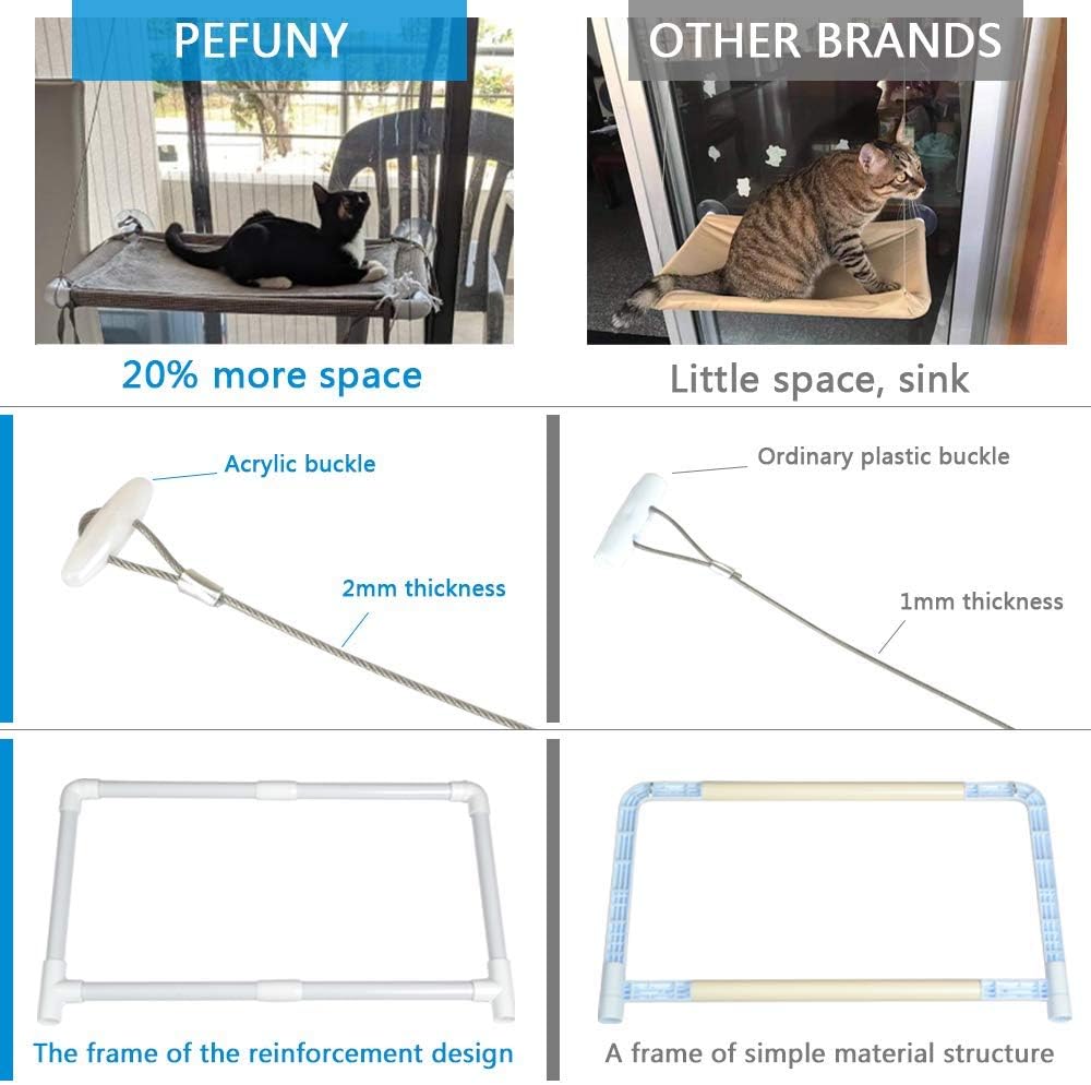 Cat Bed Window, Cat Window Hammock Window Perch, Safety Cat Shelves Space Saving Window Mounted Cat Seat for Large Cats (Beige Premium Set)