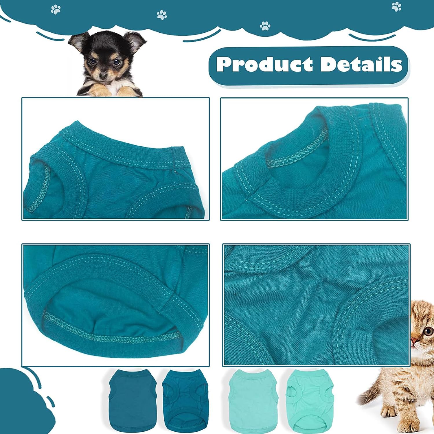 2 Pieces Chihuahua Clothes Dog Clothes for Small Dogs Girl Boy Spring Summer Puppy Soft Dog Shirt Solid Color Pet Clothing Cute Cat Cloth XXS~M (X-Small)