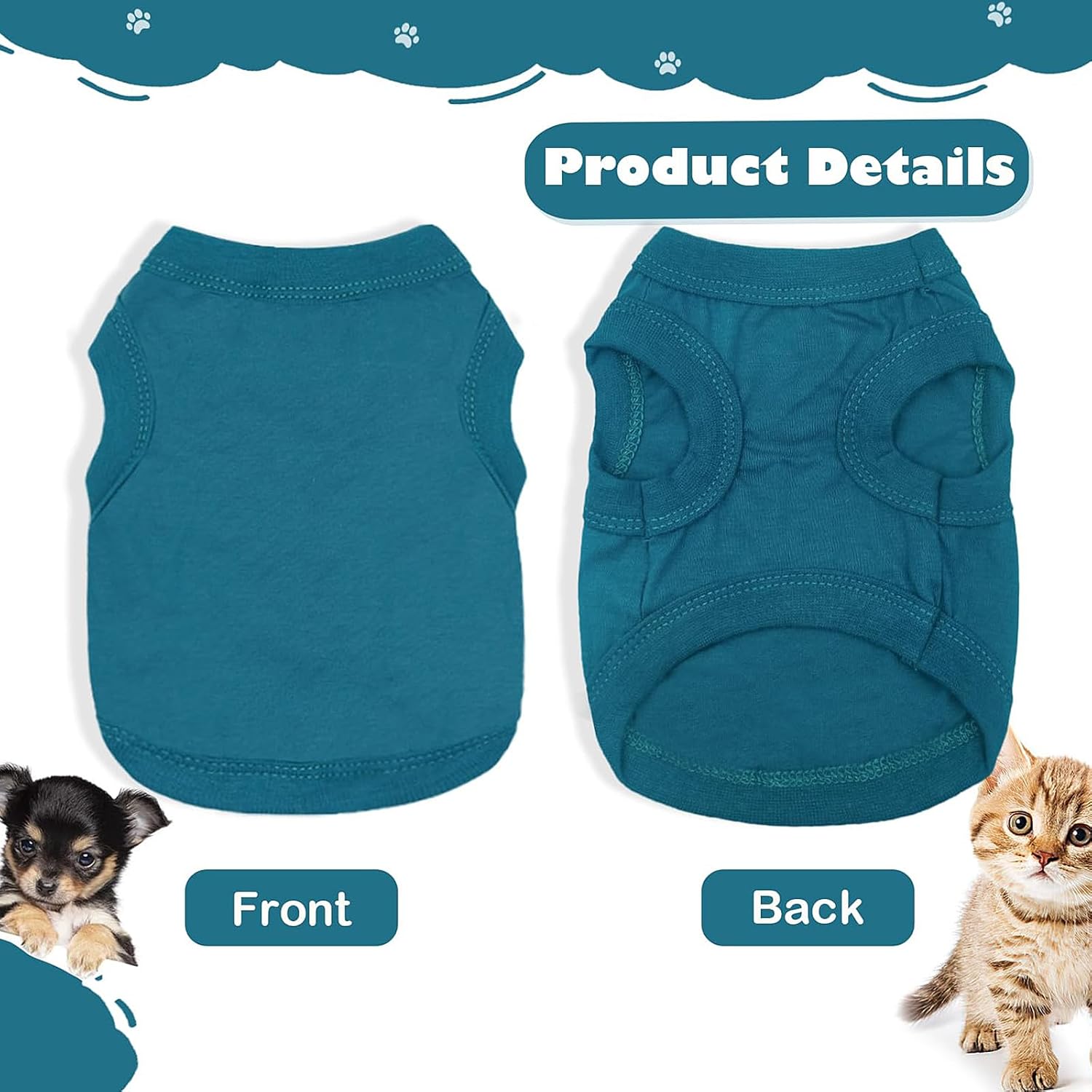 2 Pieces Chihuahua Clothes Dog Clothes for Small Dogs Girl Boy Spring Summer Puppy Soft Dog Shirt Solid Color Pet Clothing Cute Cat Cloth XXS~M (X-Small)